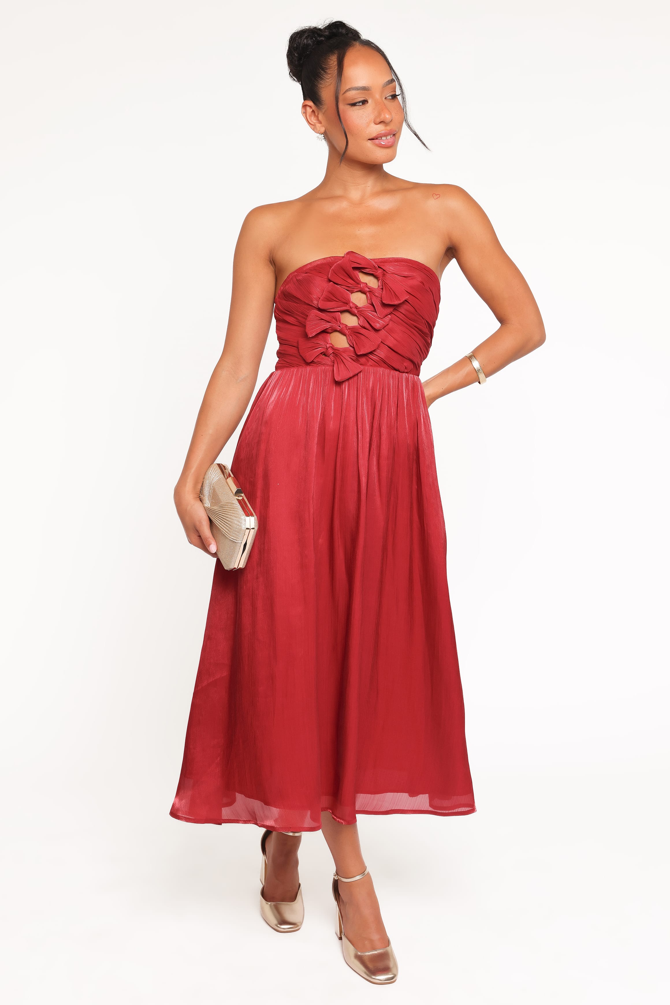 DRESSES Mila Strapless Midi Dress - Red