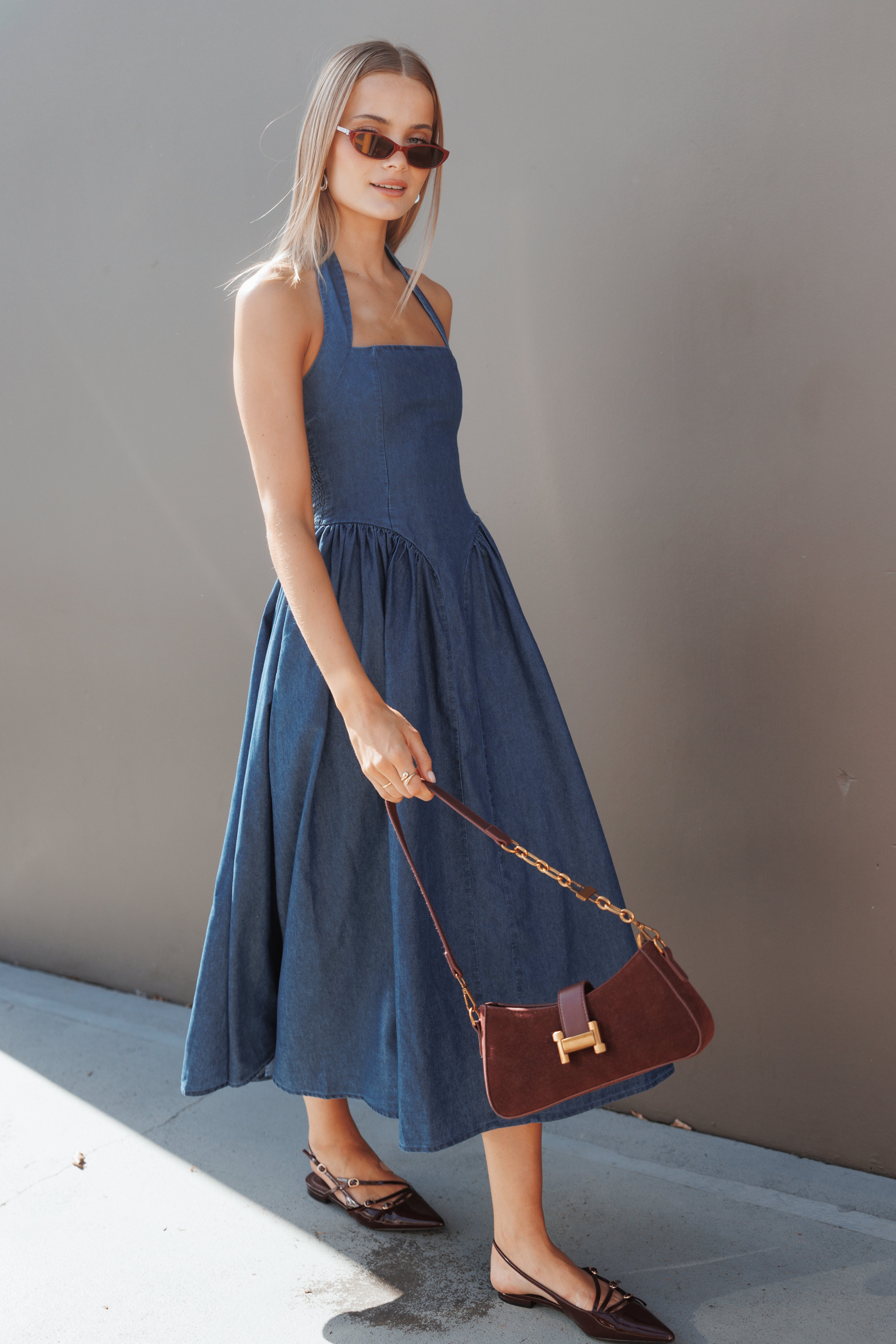 DRESSES Milford Halterneck Midi Dress - Dark Denim