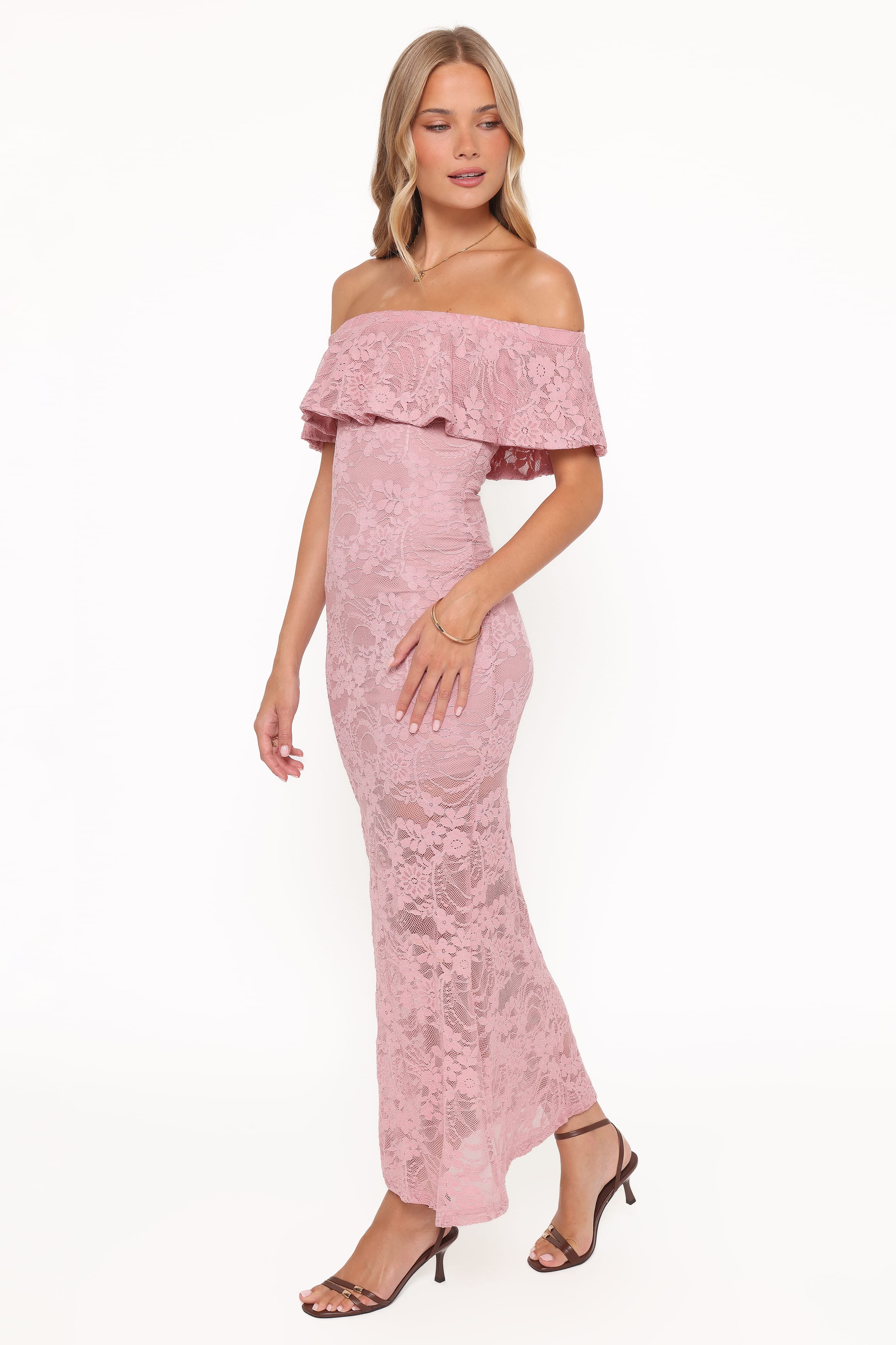 DRESSES Mirelle Off Shoulder Lace Maxi Dress - Pink