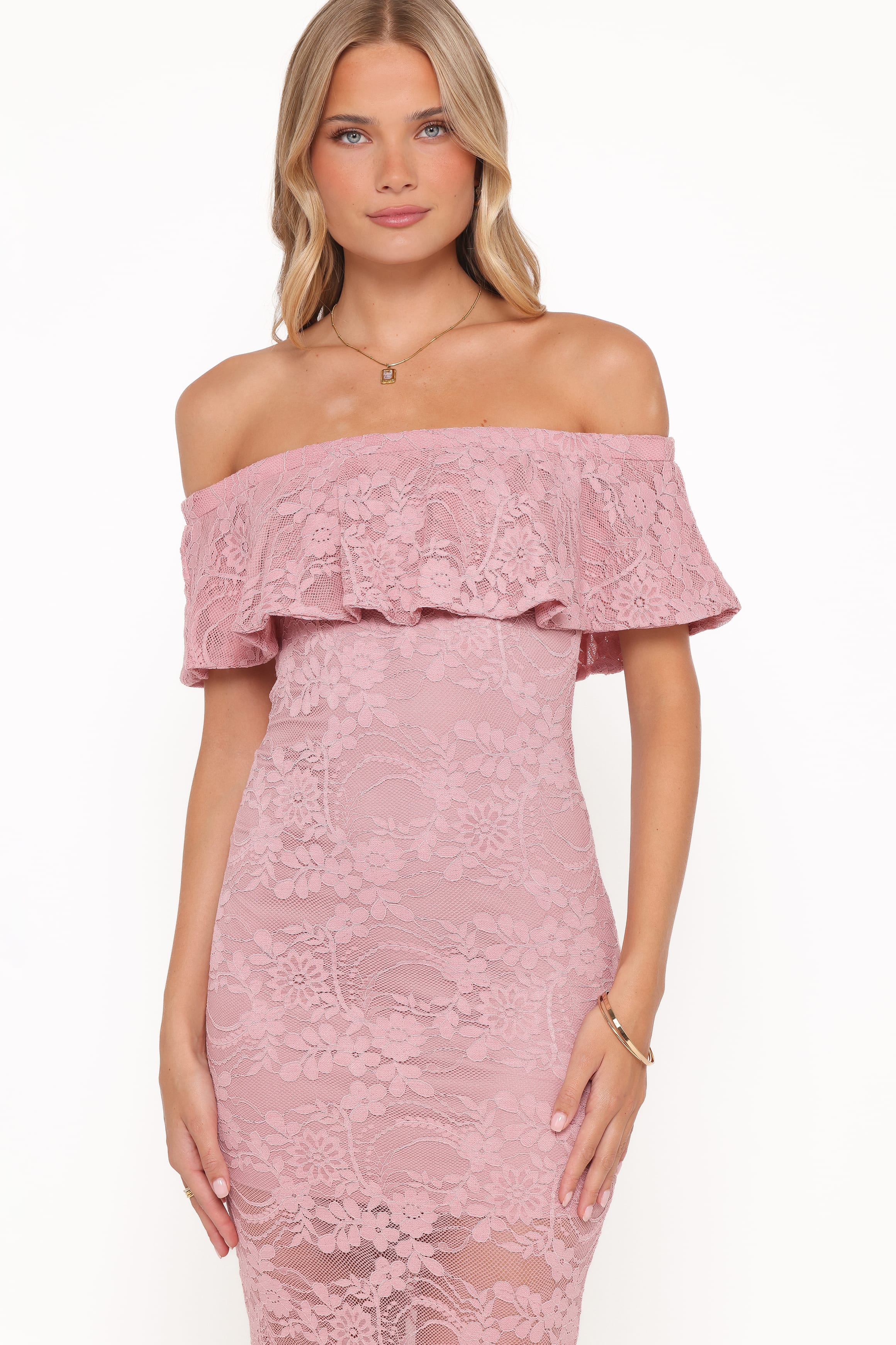 DRESSES Mirelle Off Shoulder Lace Maxi Dress - Pink