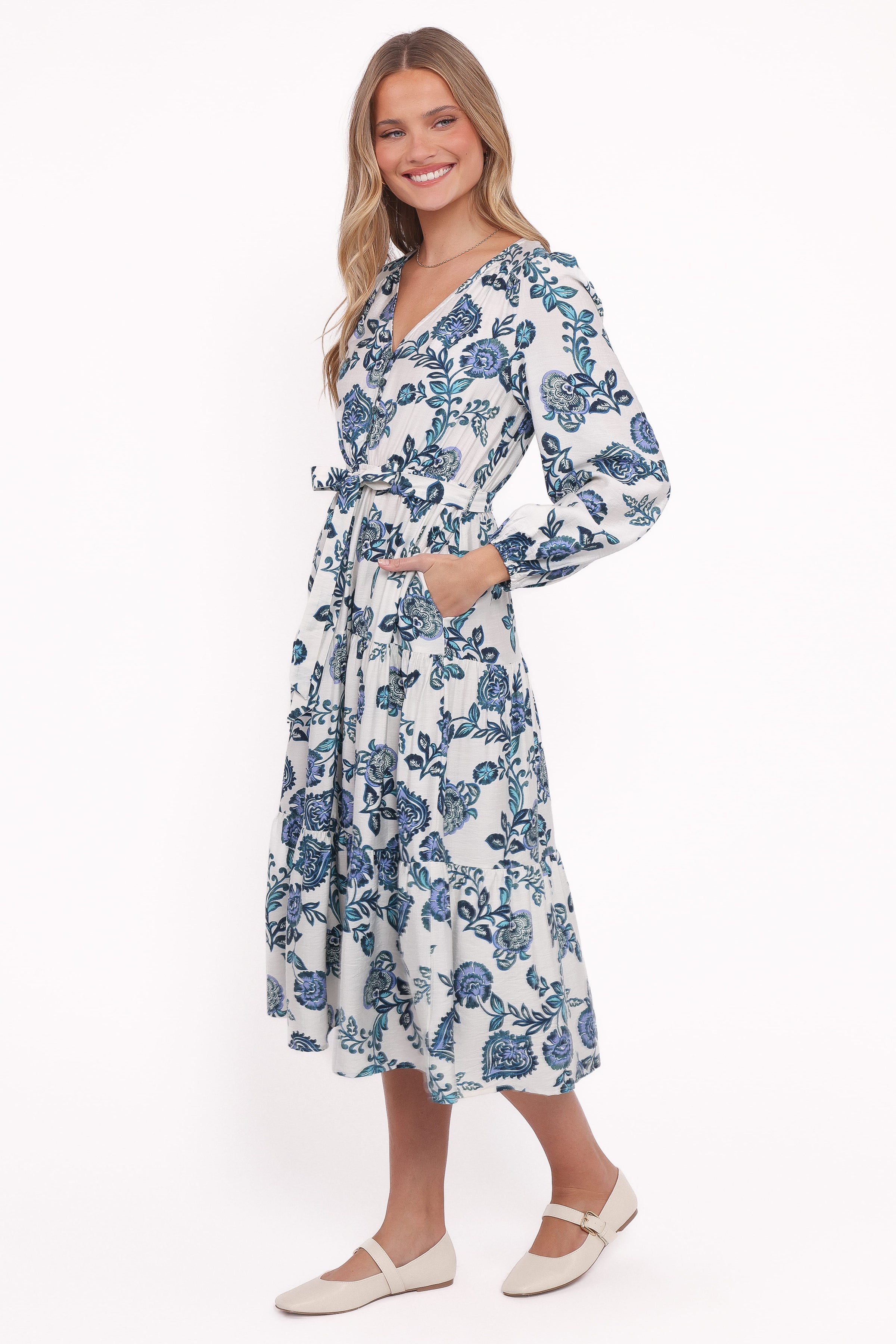 DRESSES Monica Long Sleeve Midi Dress - Blue Floral