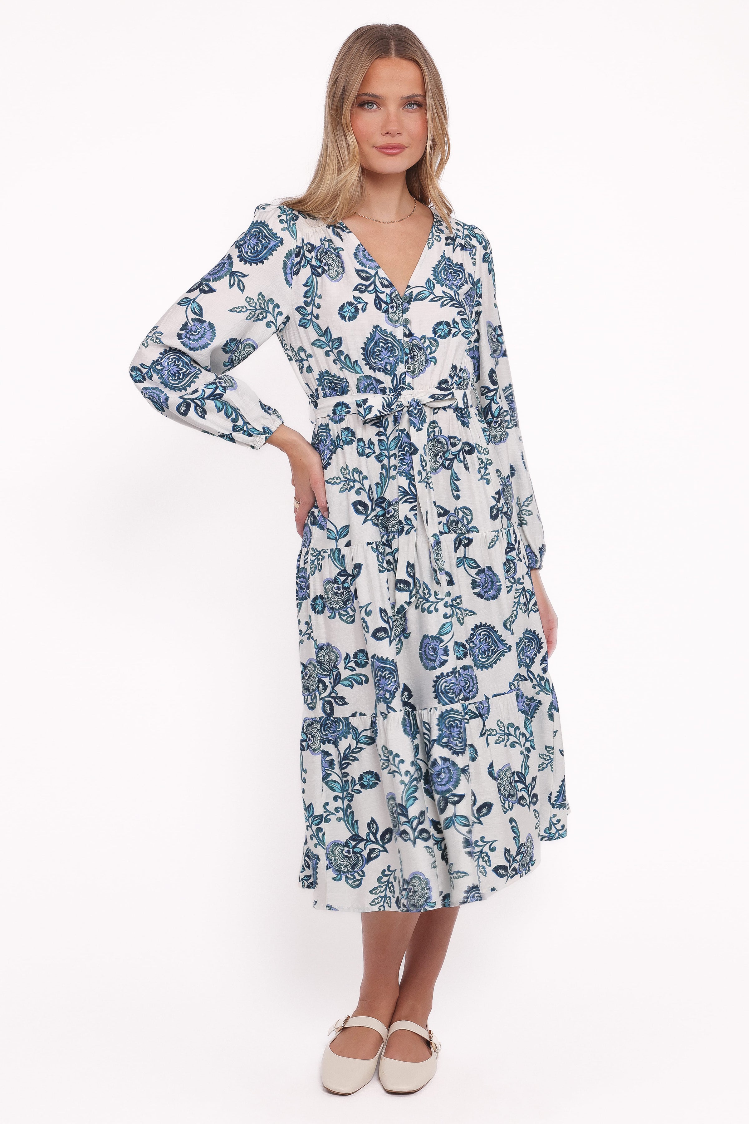 DRESSES Monica Long Sleeve Midi Dress - Blue Floral