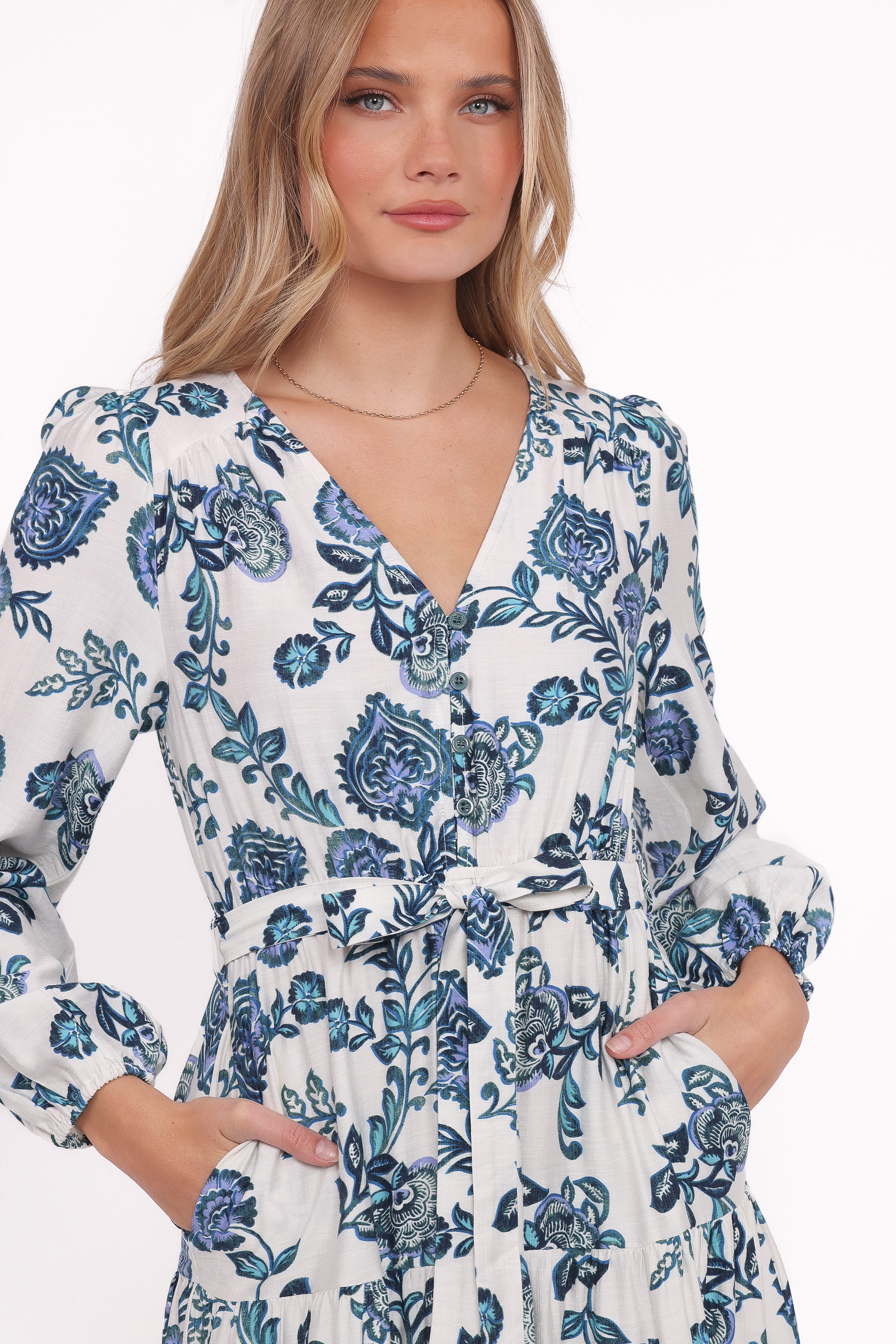DRESSES Monica Long Sleeve Midi Dress - Blue Floral