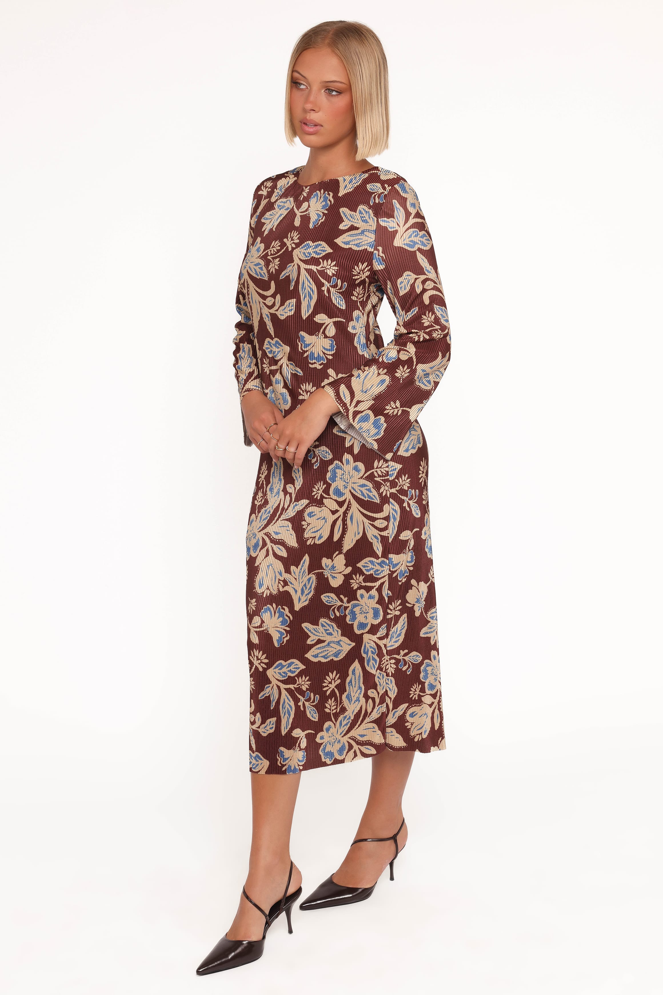 DRESSES Morena Long Sleeve Midi Dress - Brown Floral