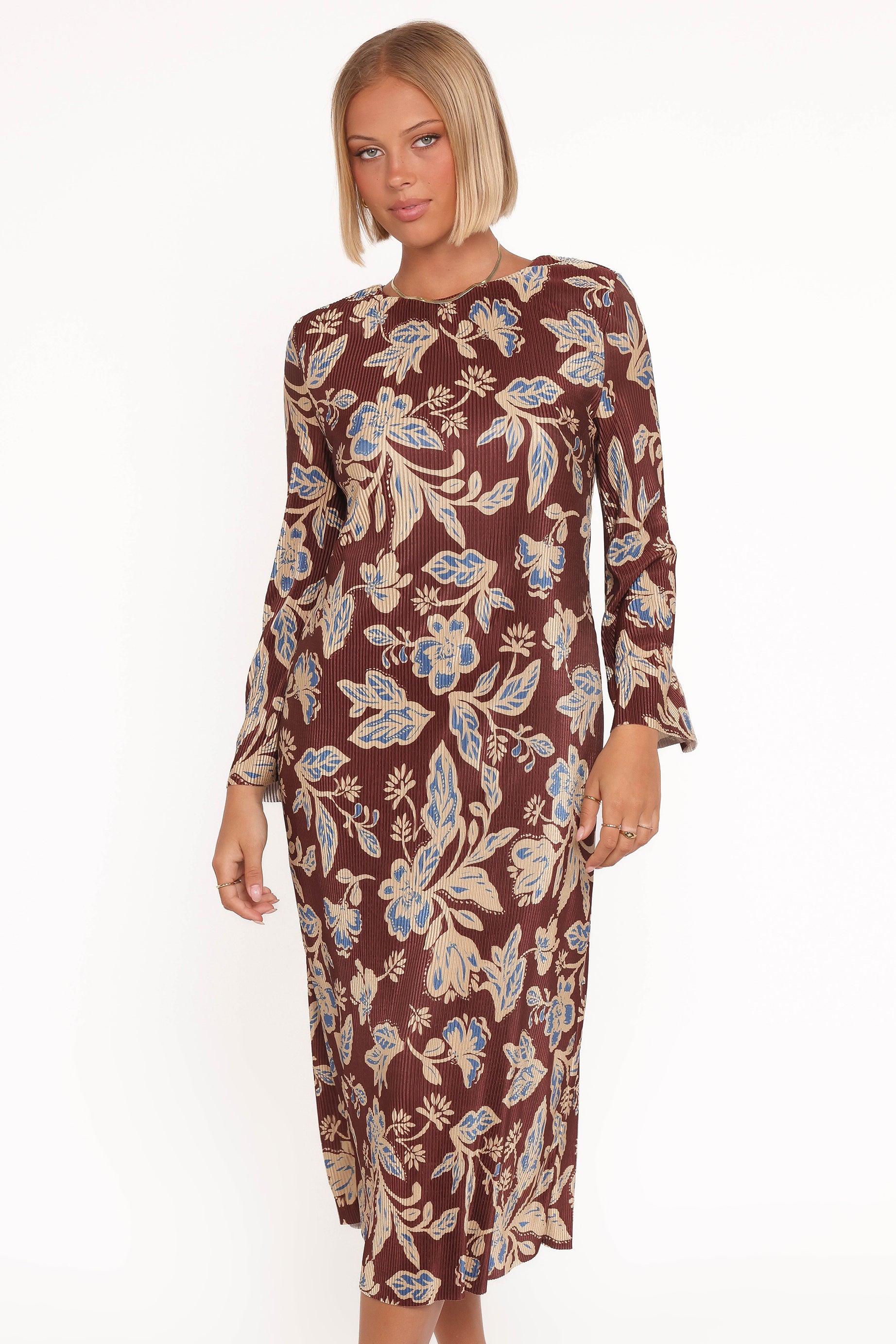 DRESSES Morena Long Sleeve Midi Dress - Brown Floral