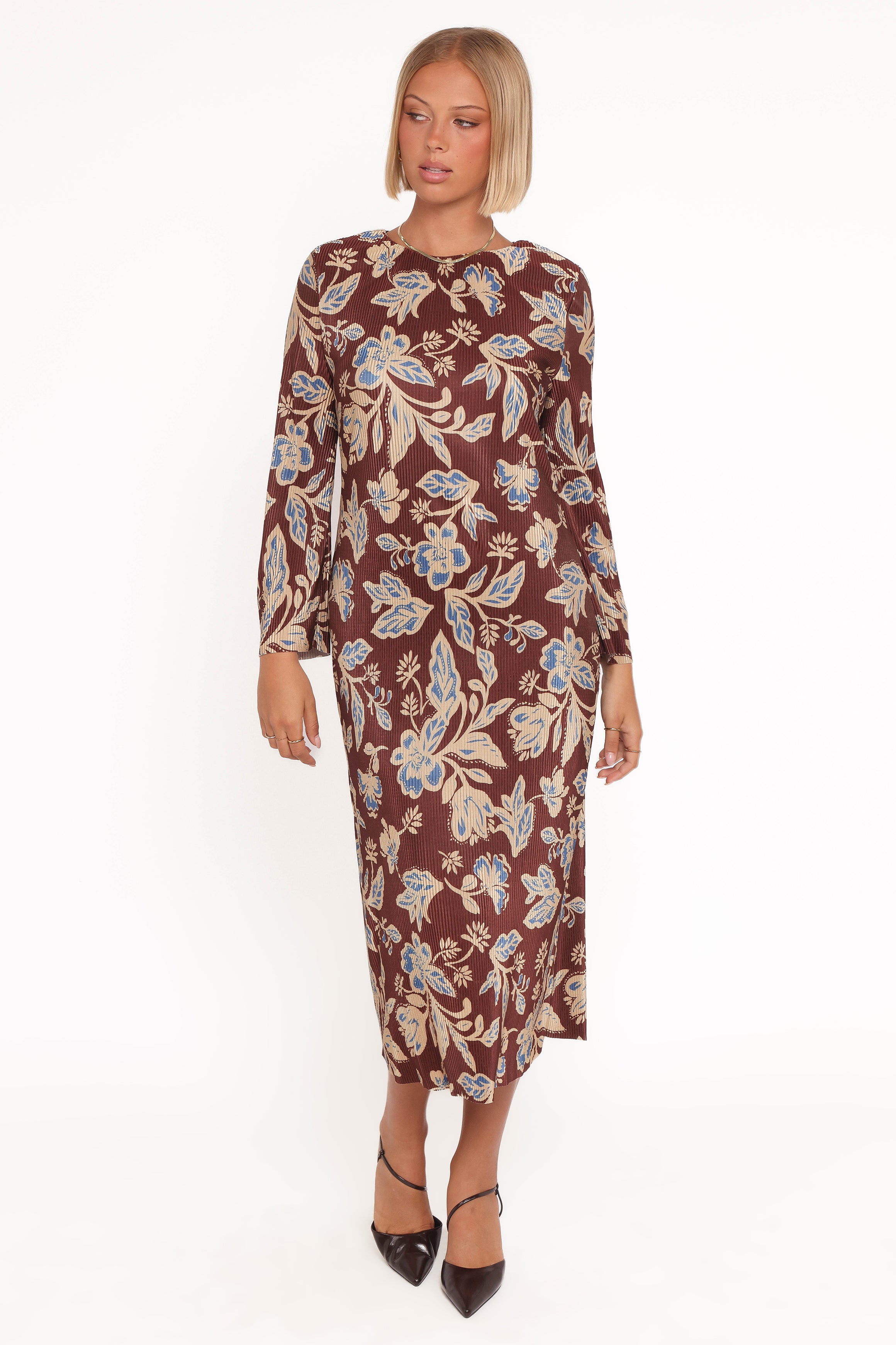 DRESSES Morena Long Sleeve Midi Dress - Brown Floral