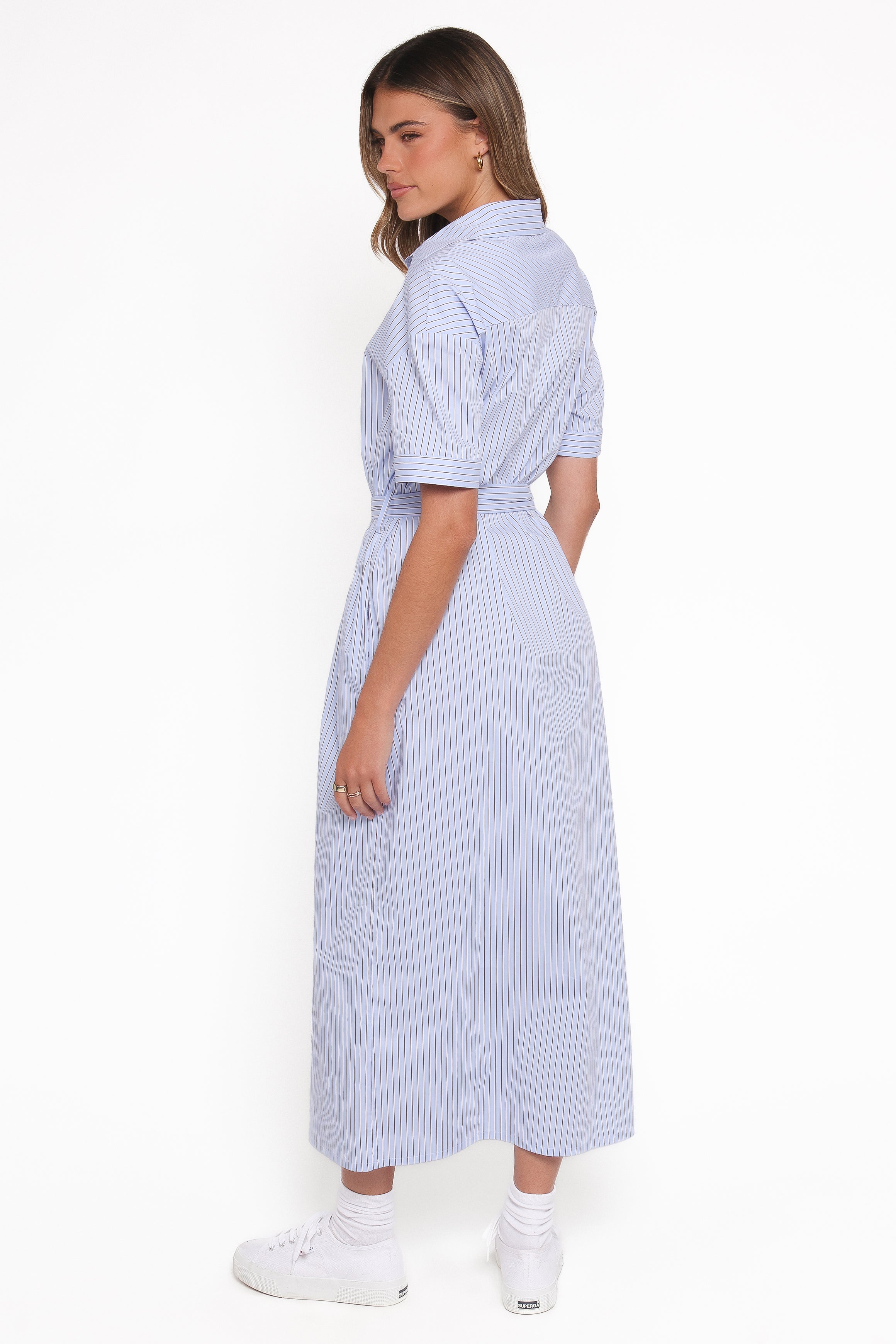 DRESSES Morrison Short Sleeve Shirt Dress - Blue Brown Stripe
