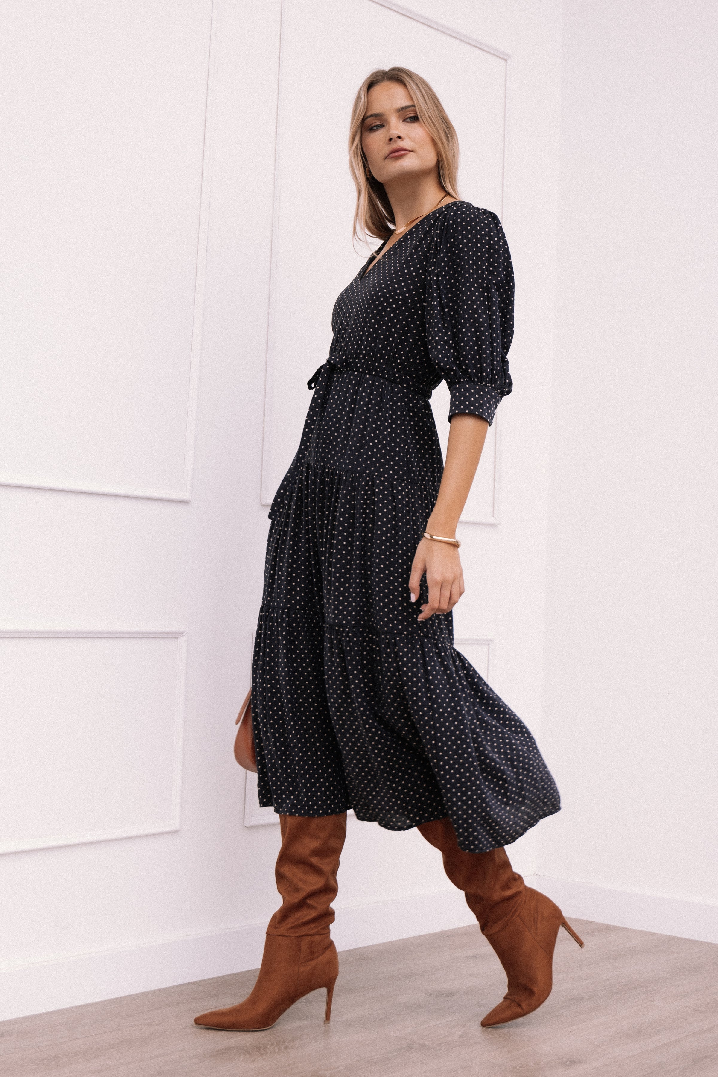 DRESSES Moscow Midi Dress - Black Polka Dot