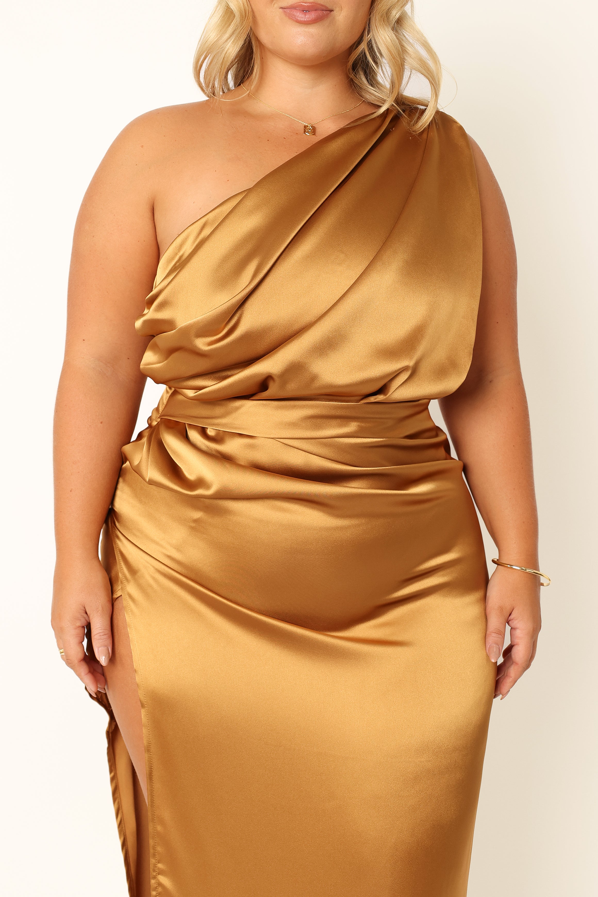 DRESSES @Nadia One Shoulder Maxi Dress - Bronze