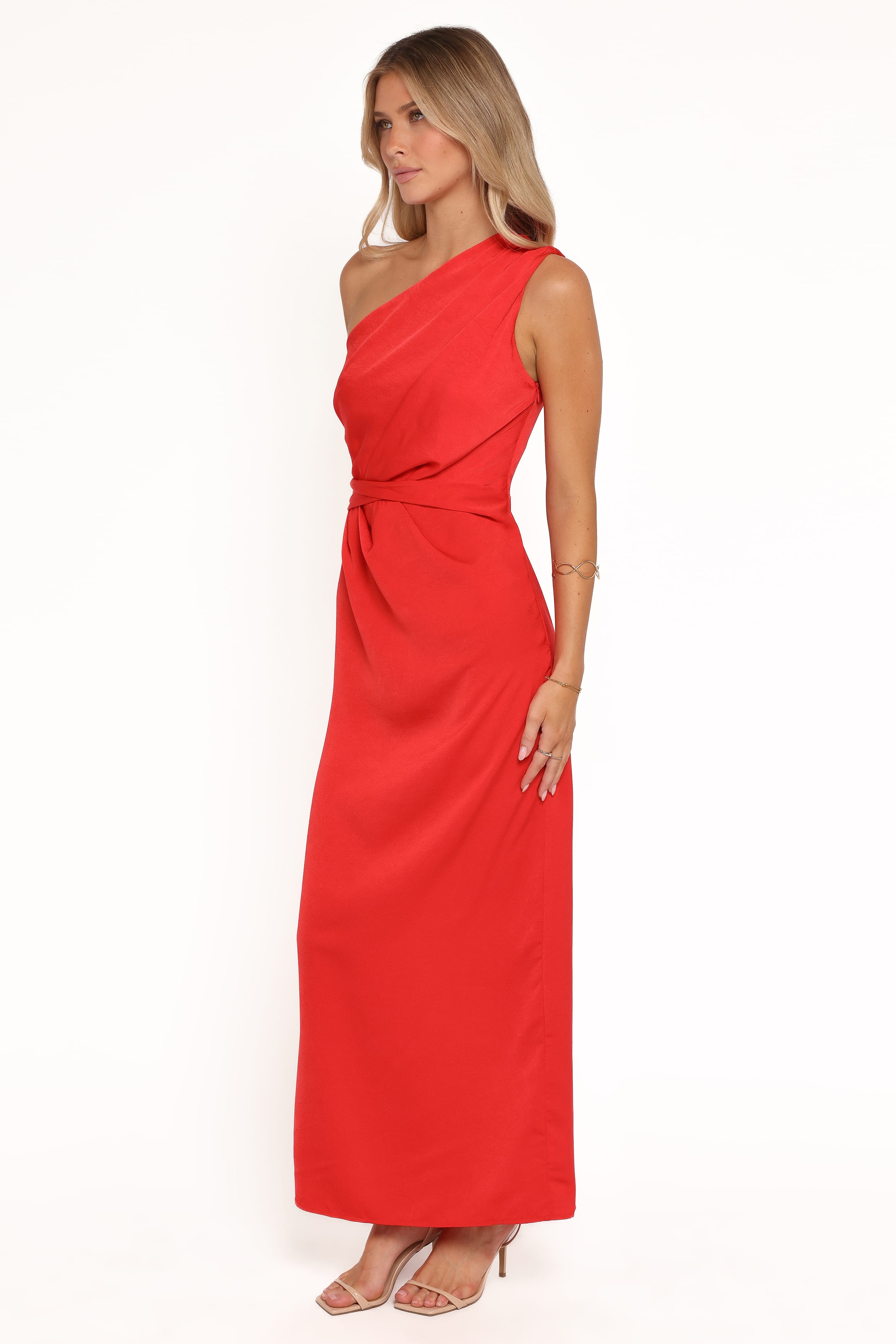 DRESSES Nadia One Shoulder Maxi Dress - Red Jacquard Satin