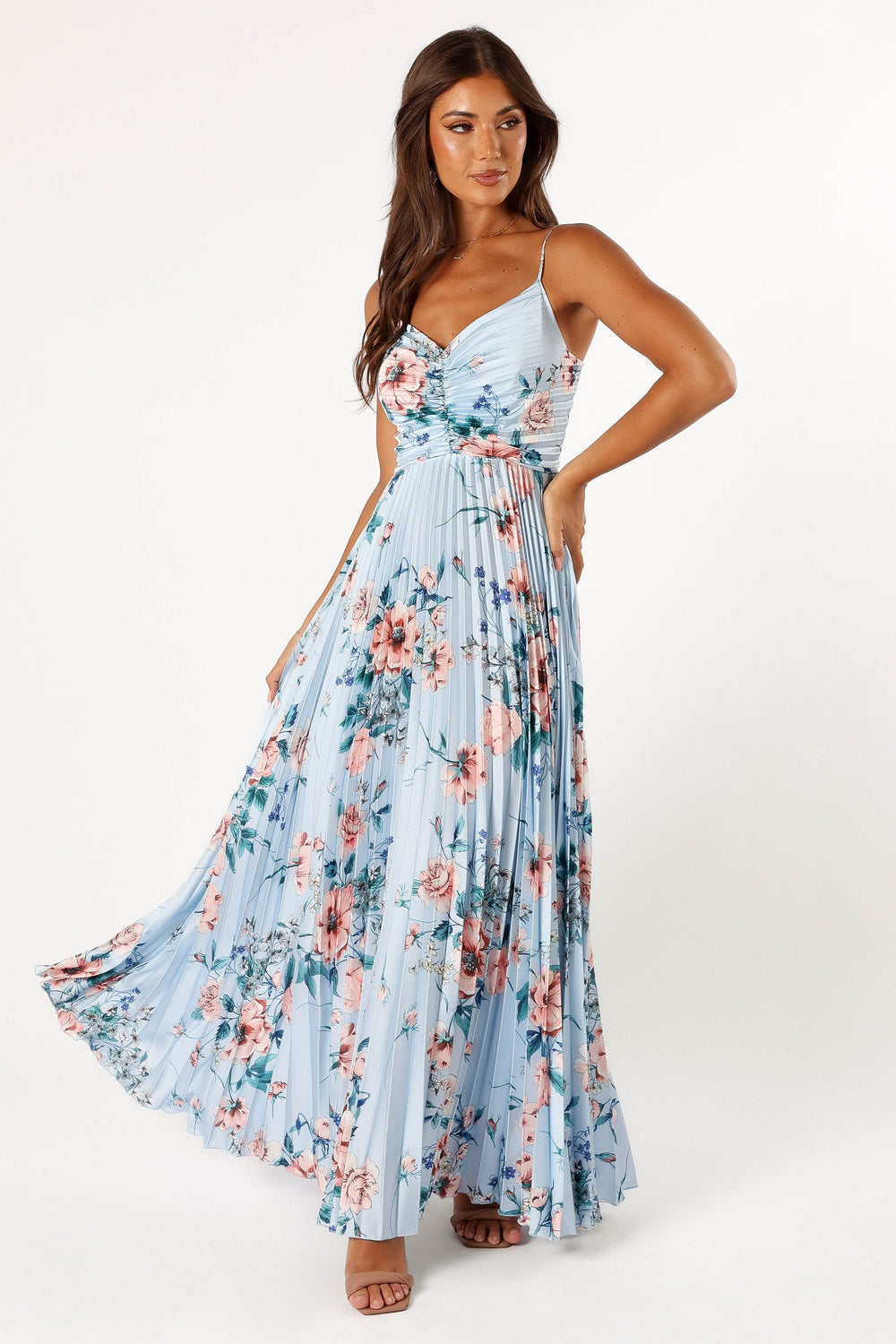 Collective Dress - Naira Pleated Maxi Dress - Blue Floral image 3