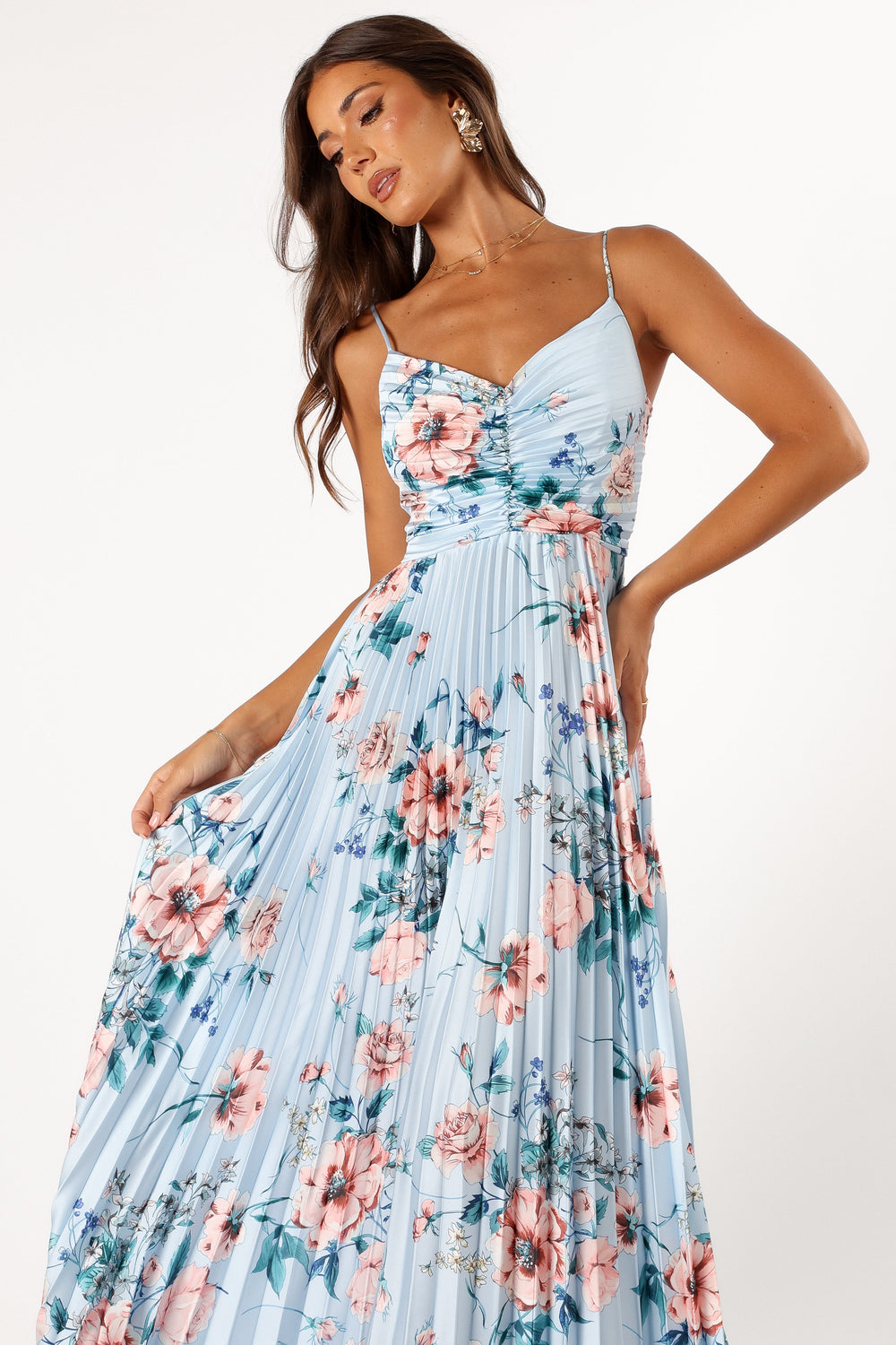 Collective Dress - Naira Pleated Maxi Dress - Blue Floral image 4