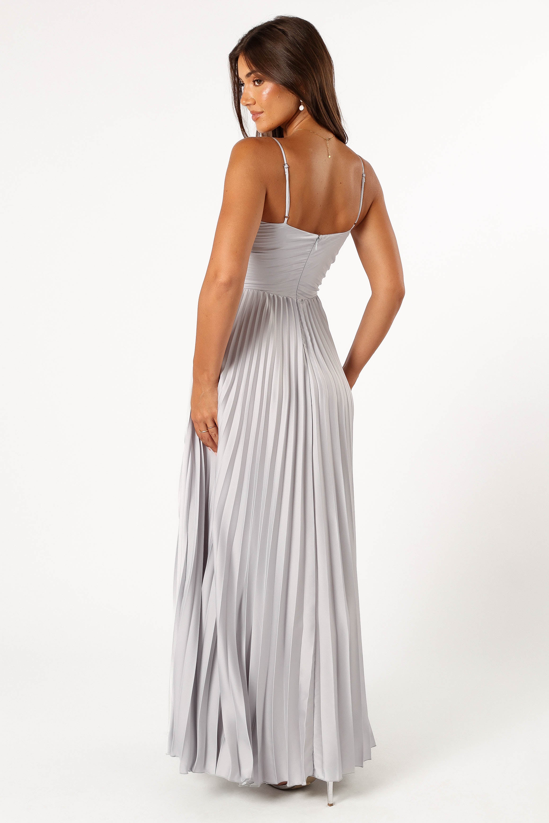 DRESSES @Naira Pleated Maxi Dress - Silver