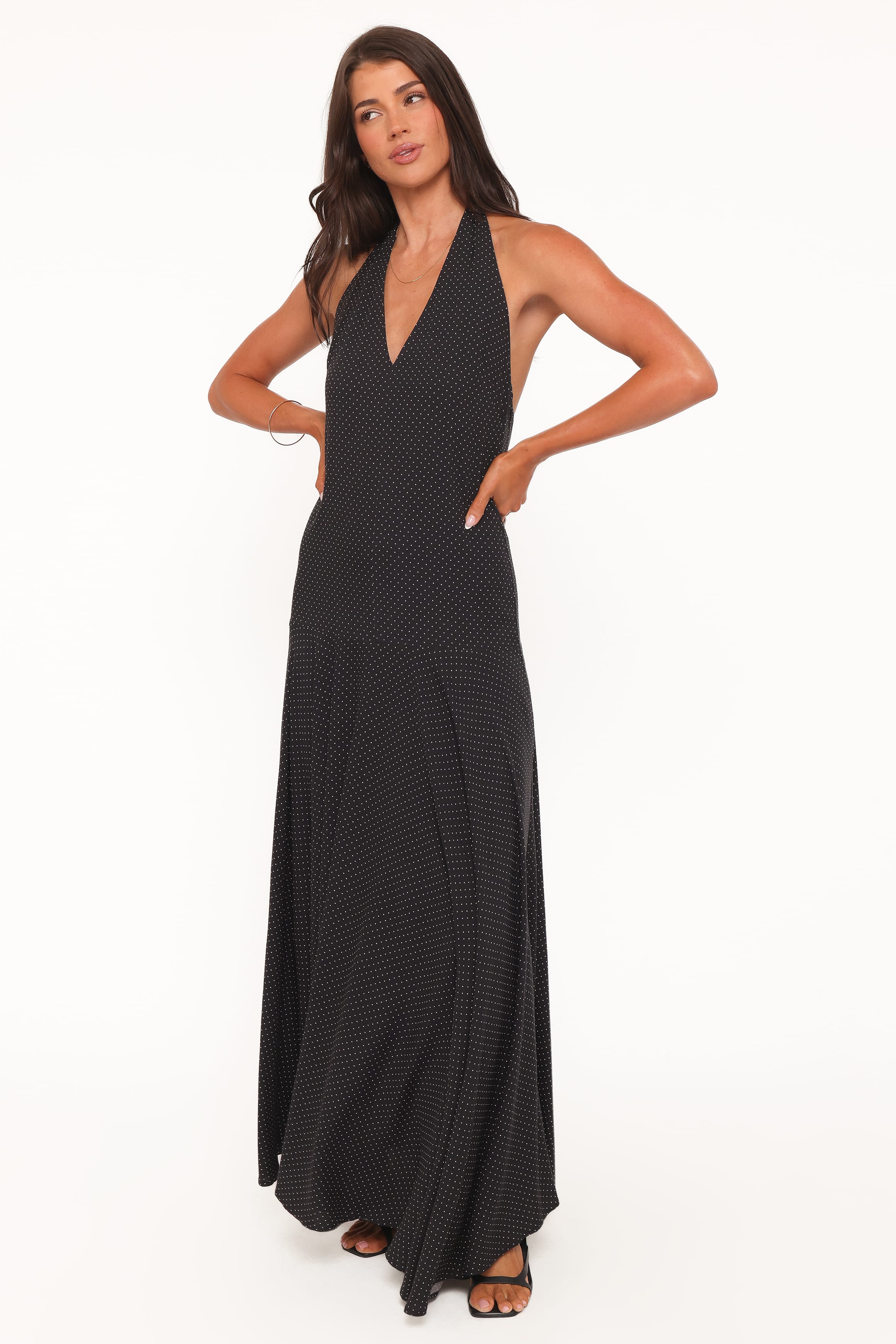 DRESSES Natalie Halterneck Maxi Dress - Black Polka Dot