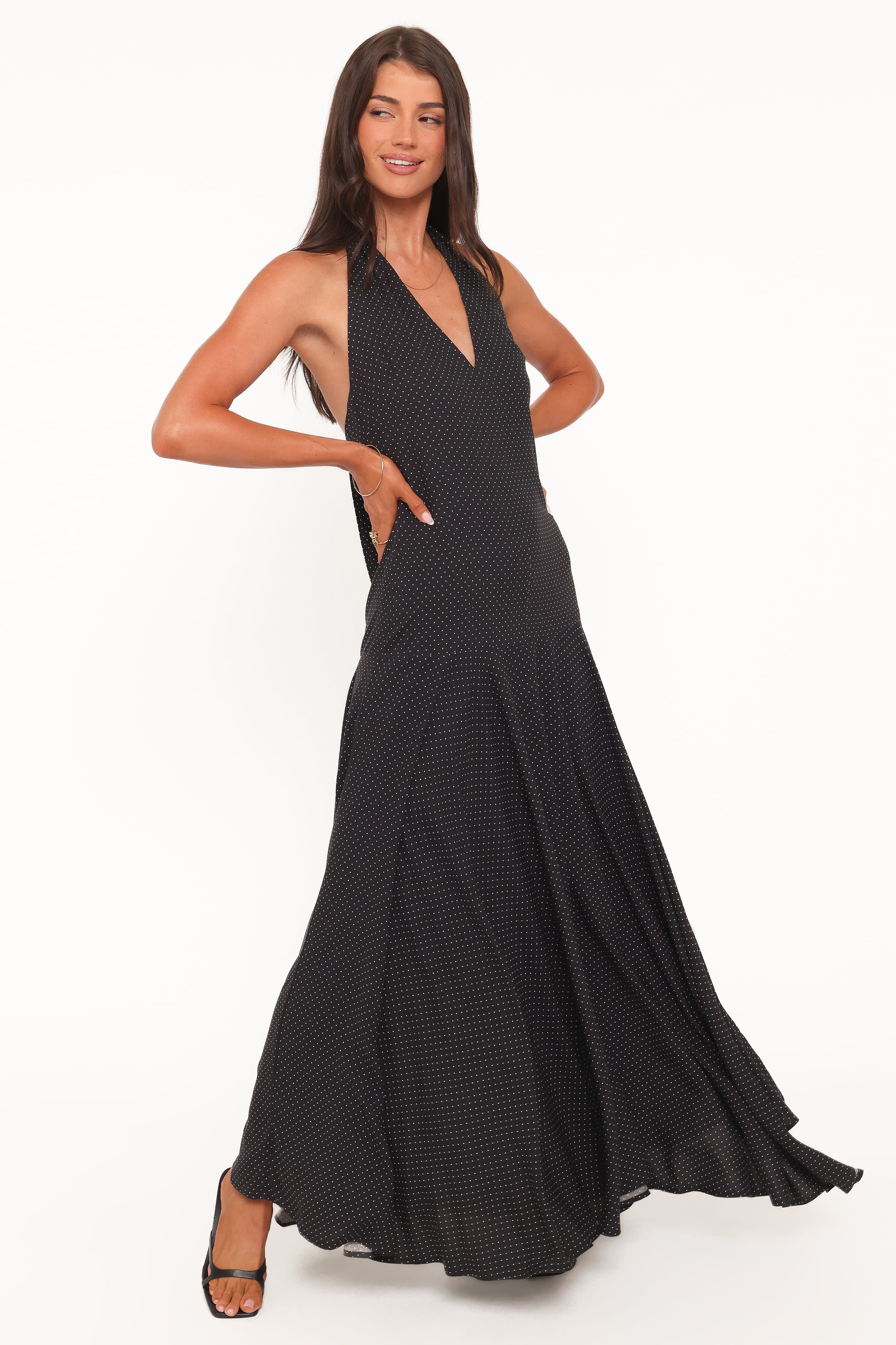 DRESSES Natalie Halterneck Maxi Dress - Black Polka Dot
