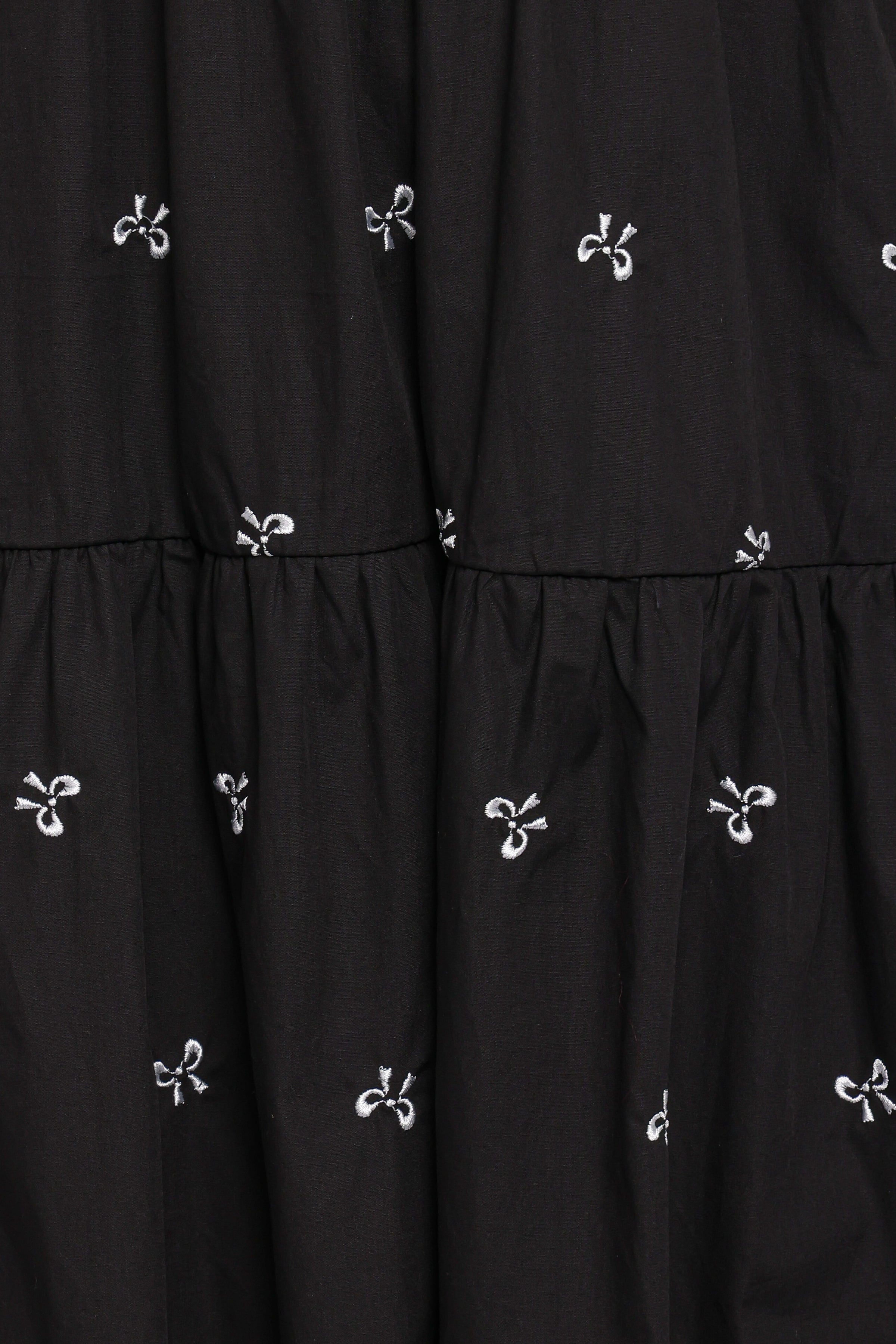 DRESSES Naura Shirred Tiered Midi Dress - Black Bow