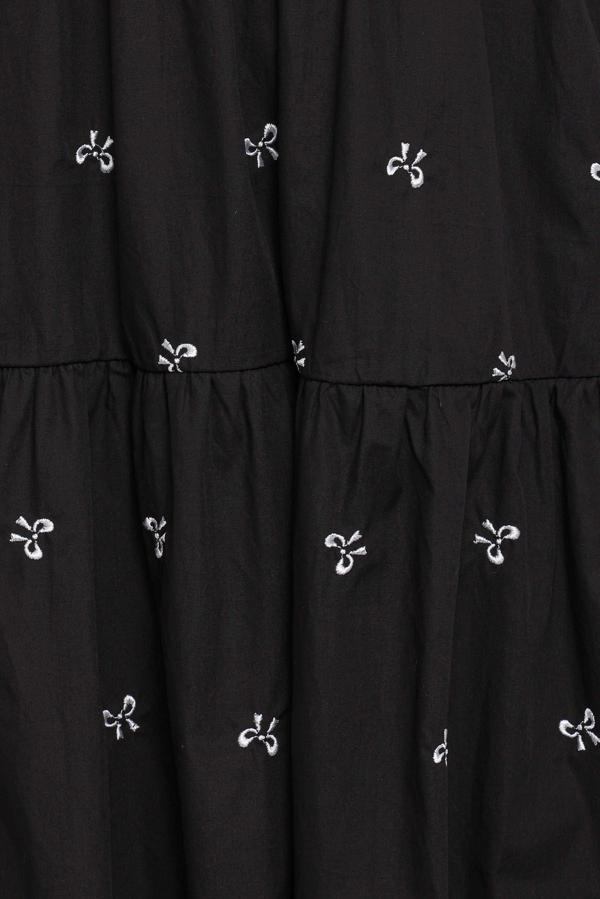 DRESSES Naura Shirred Tiered Midi Dress - Black Bow