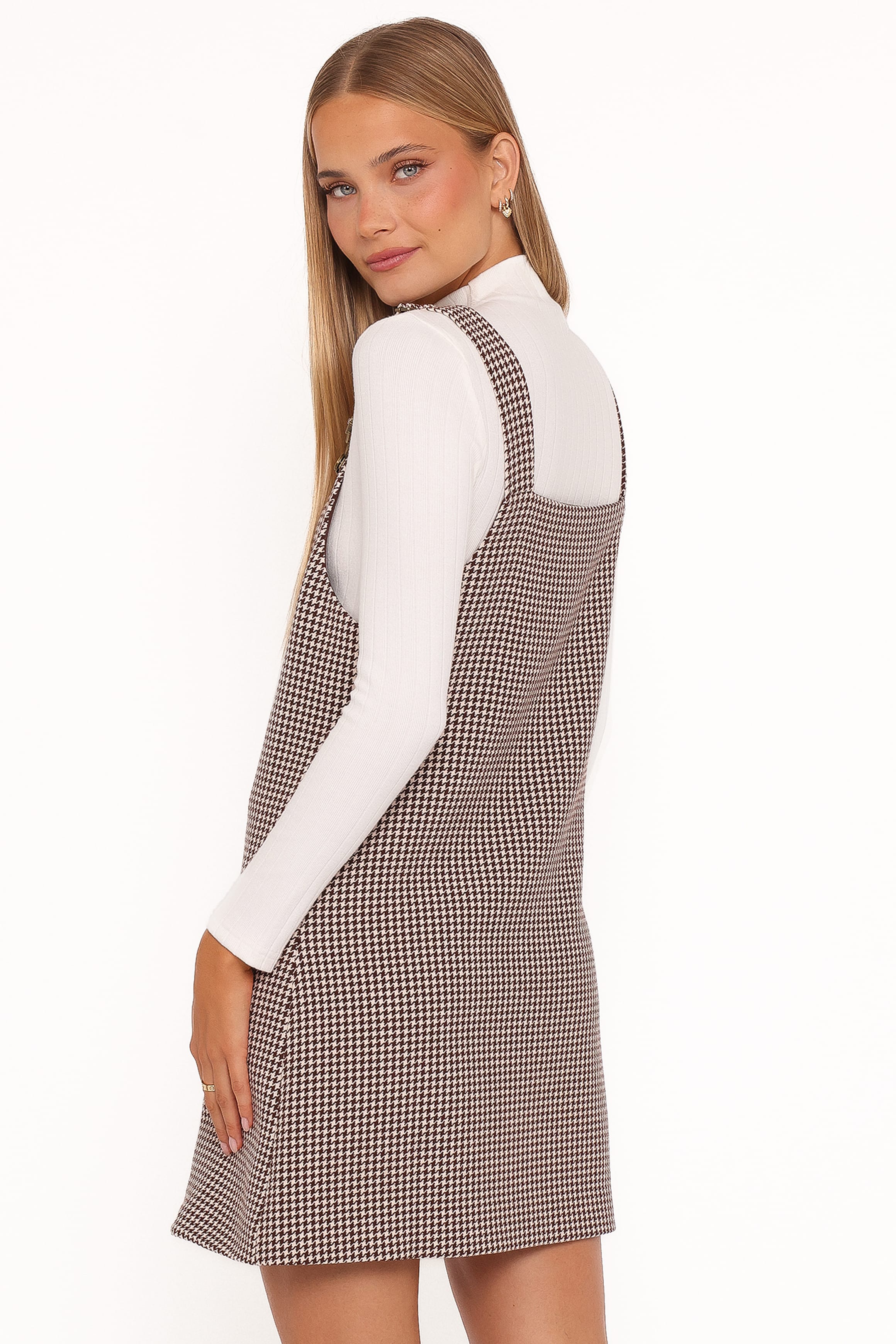 DRESSES @Noah Overall Mini Dress - Brown Houndstooth