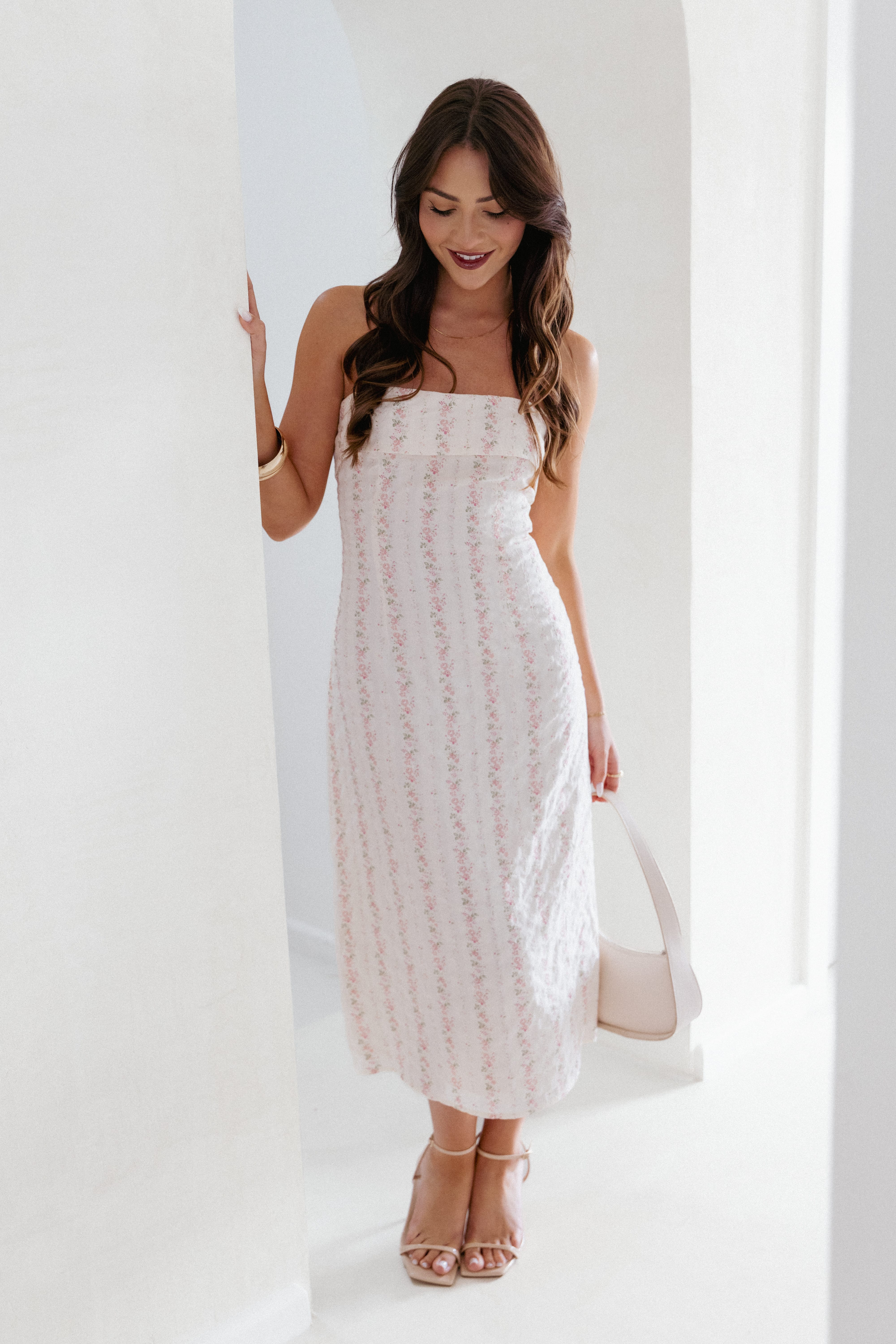 DRESSES Norma Strapless Midi Dress - Pink Floral