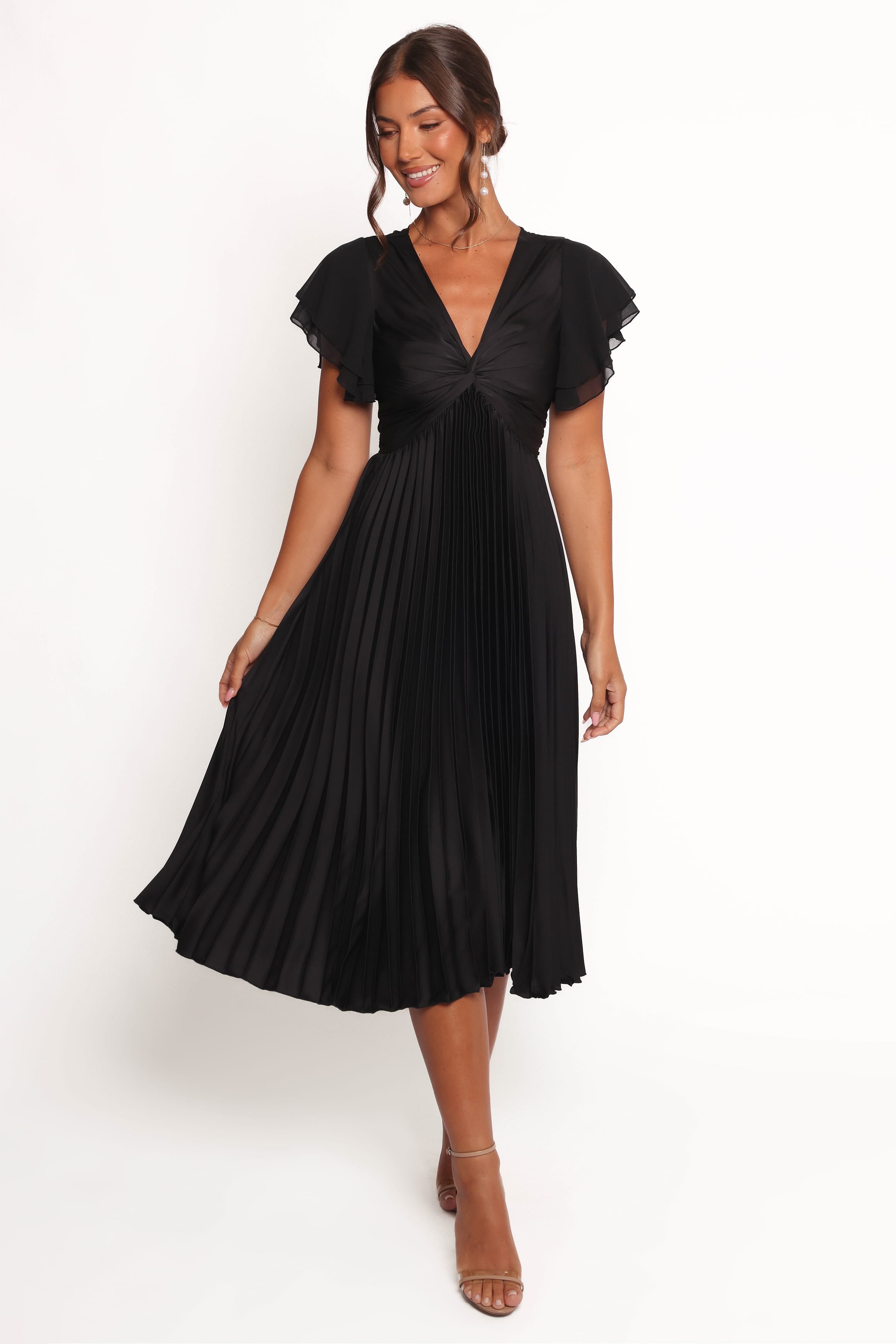 DRESSES Nova Flutter Sleeve Midi Dress - Black