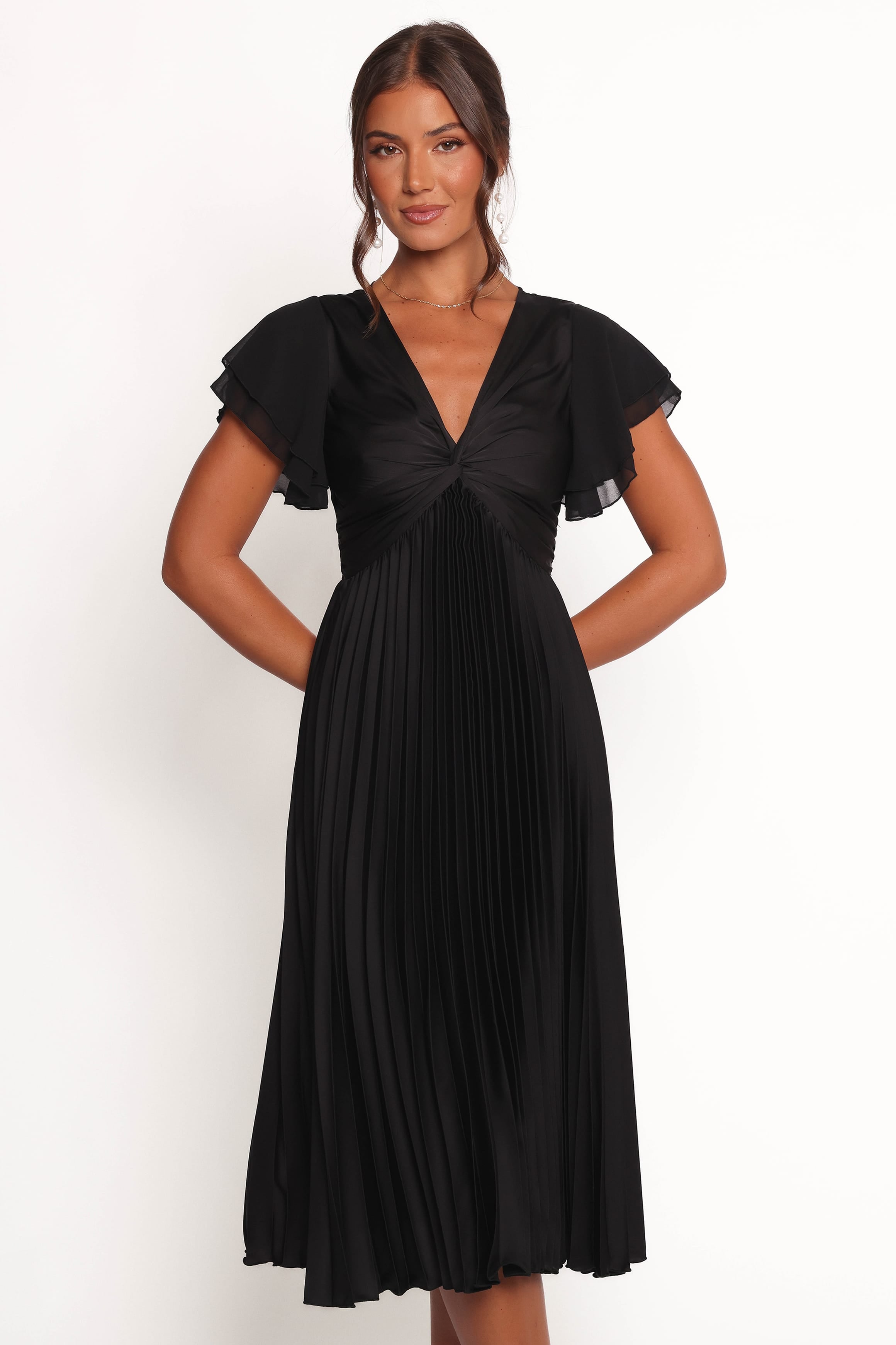 DRESSES Nova Flutter Sleeve Midi Dress - Black