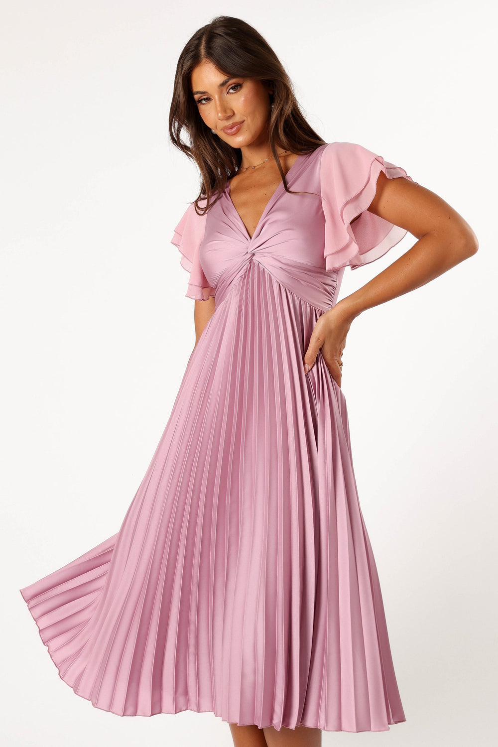 Collective Dress - Nova Flutter Sleeve Midi Dress - Dusty Rose image 5