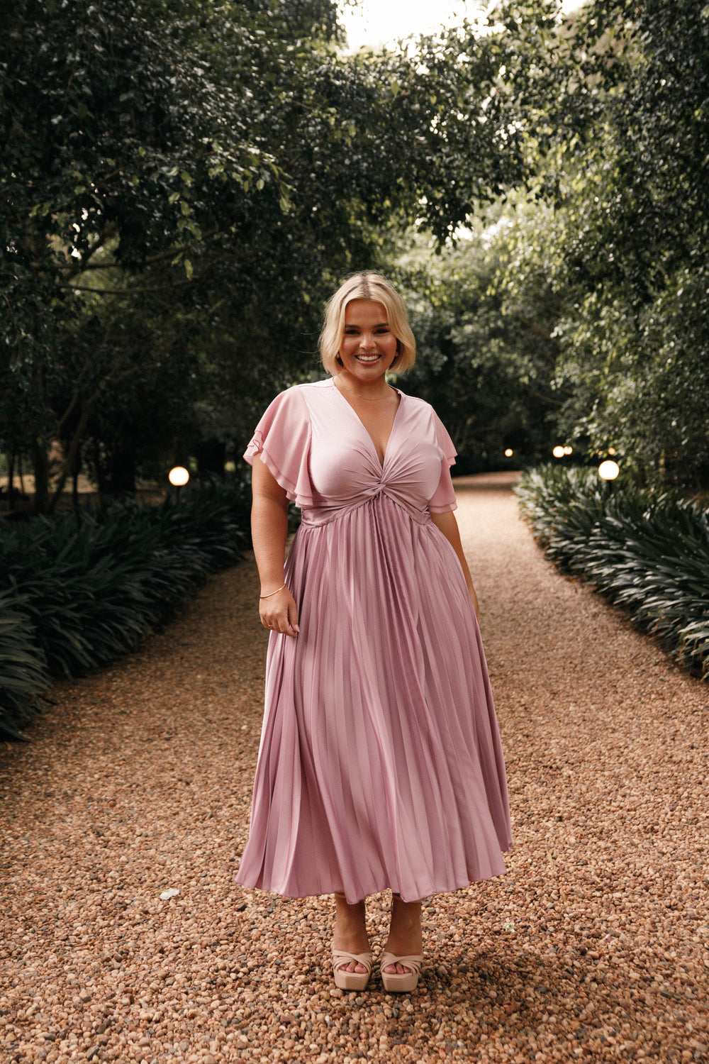 Collective Dress - Nova Flutter Sleeve Midi Dress - Dusty Rose image 4