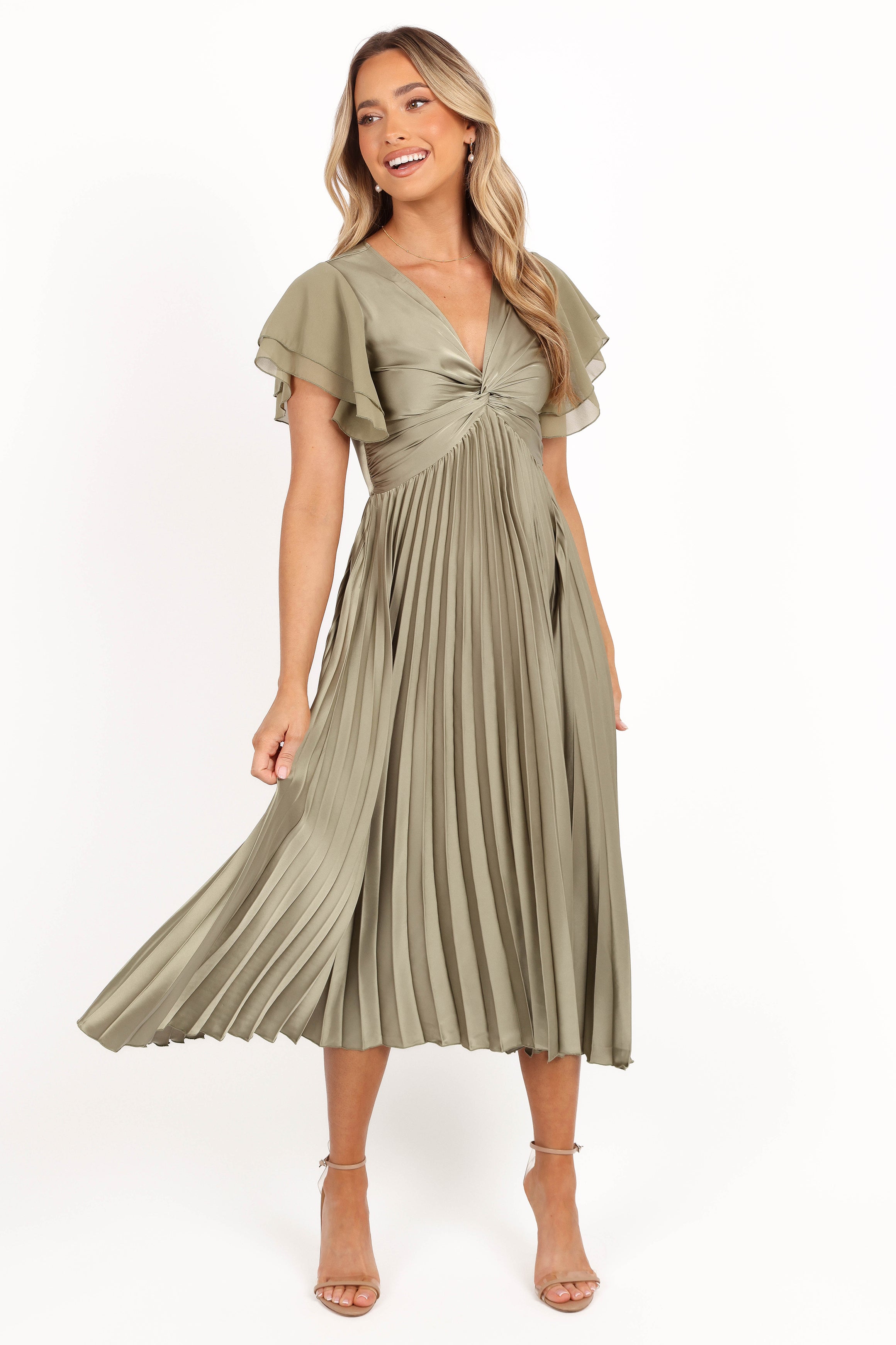 DRESSES Nova Flutter Sleeve Midi Dress - Olive