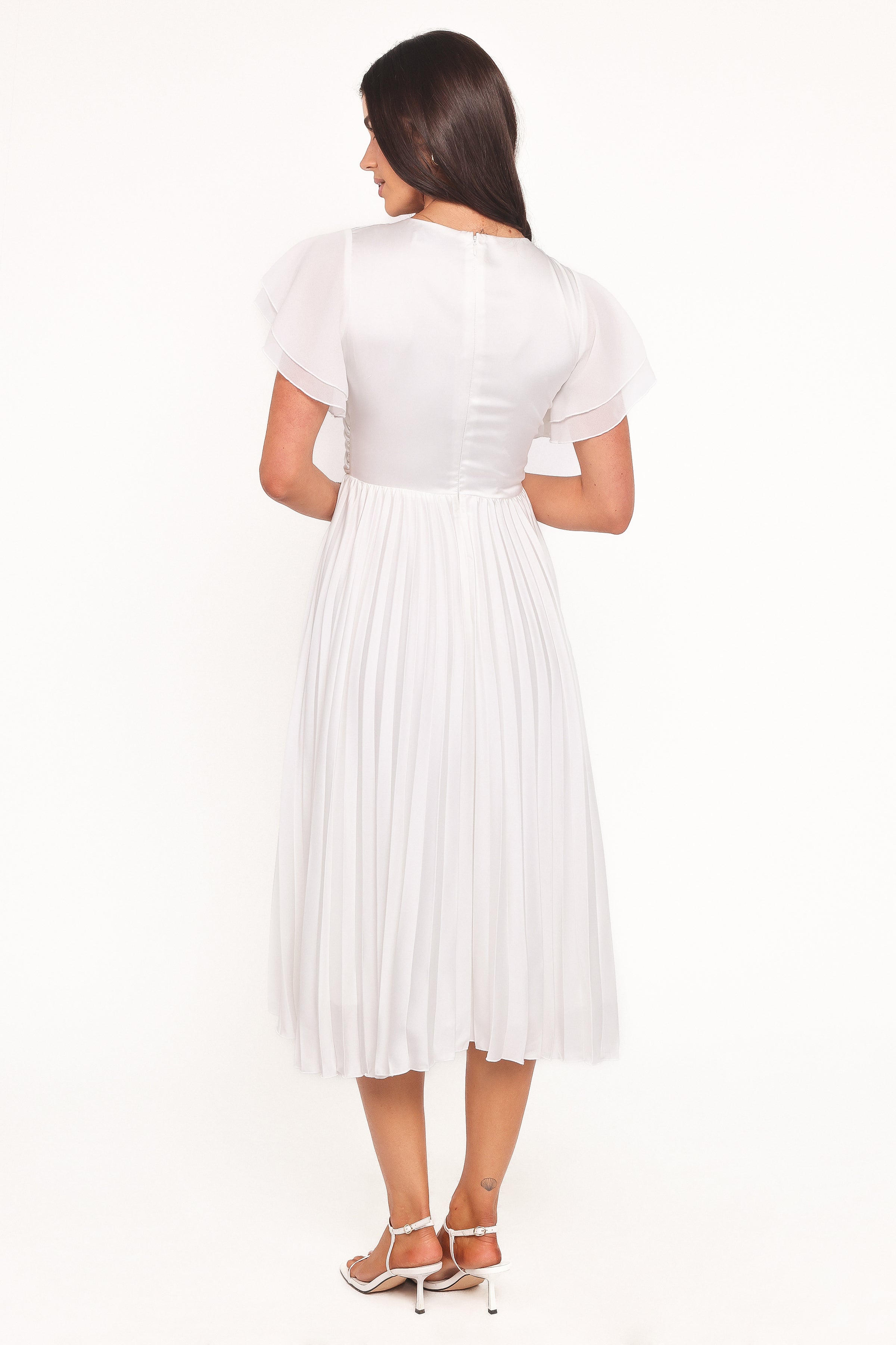 DRESSES Nova Flutter Sleeve Midi Dress - White
