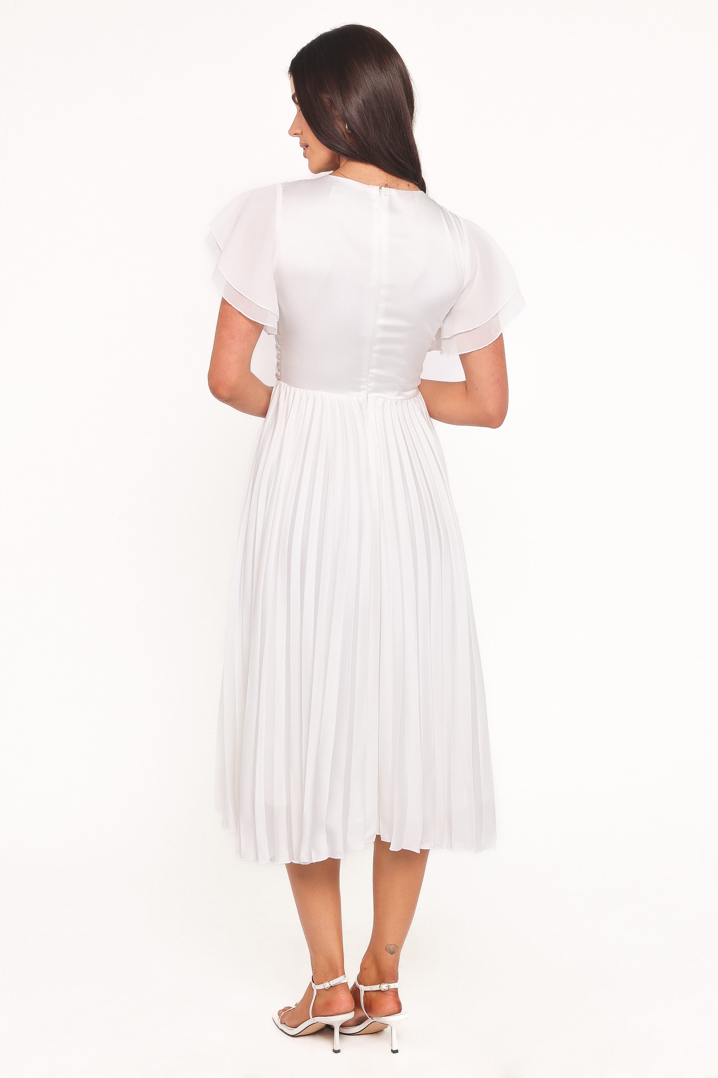 DRESSES Nova Flutter Sleeve Midi Dress - White