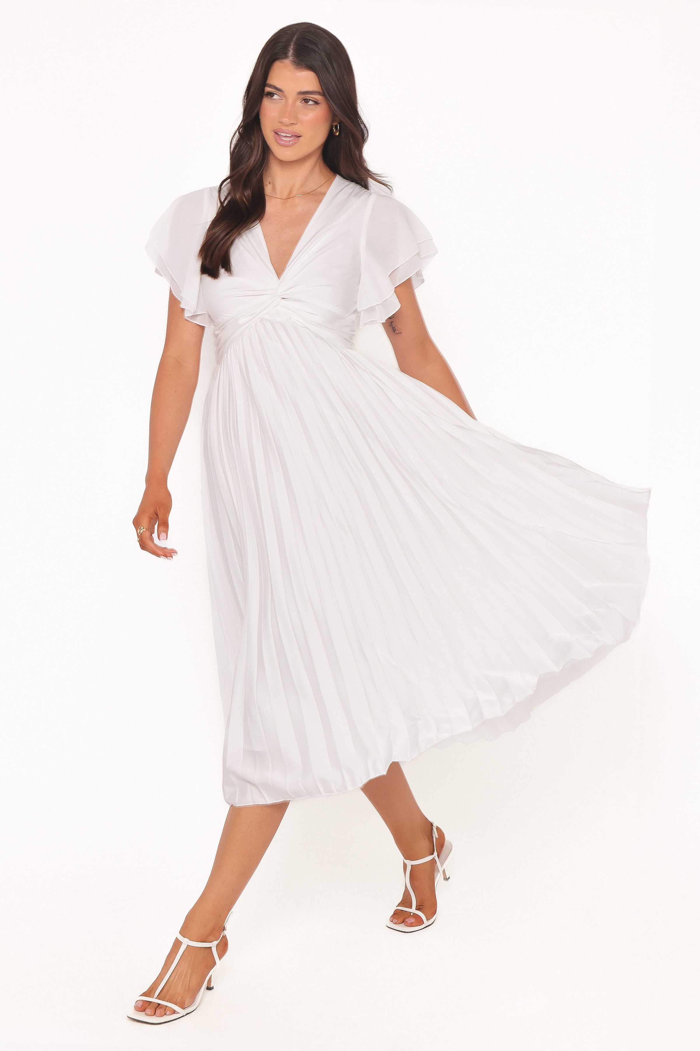 DRESSES Nova Flutter Sleeve Midi Dress - White