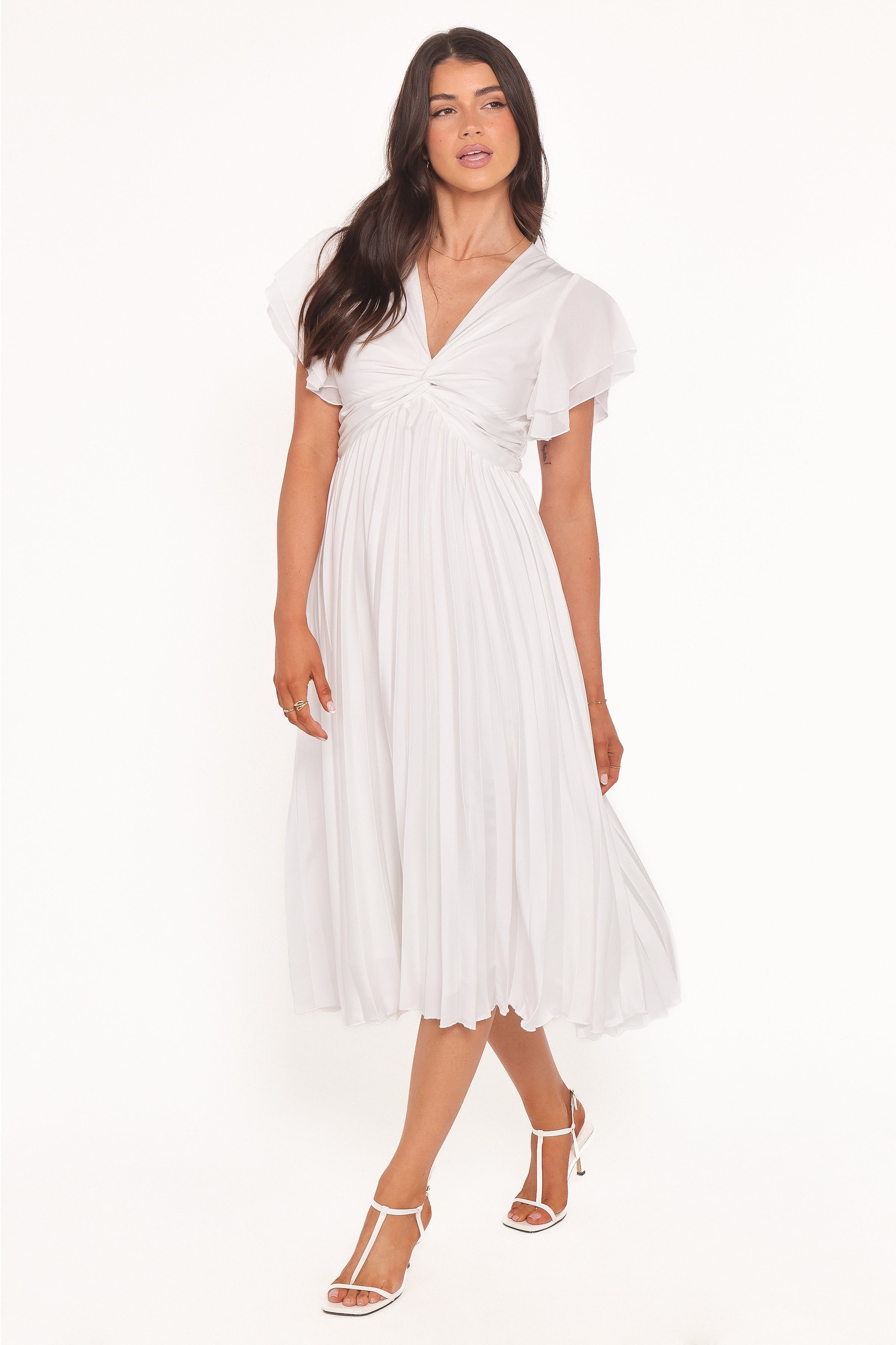 DRESSES Nova Flutter Sleeve Midi Dress - White