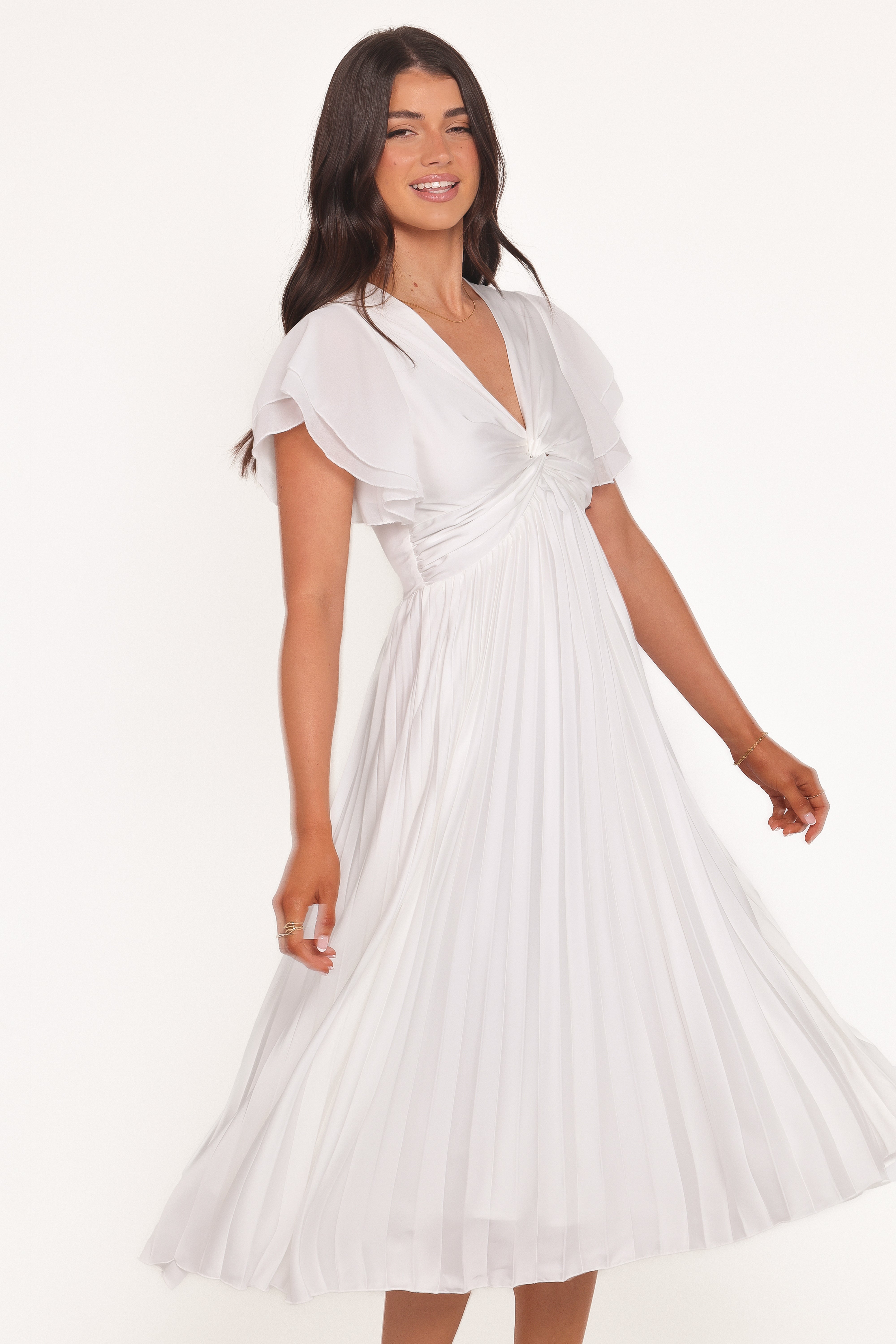 DRESSES Nova Flutter Sleeve Midi Dress - White