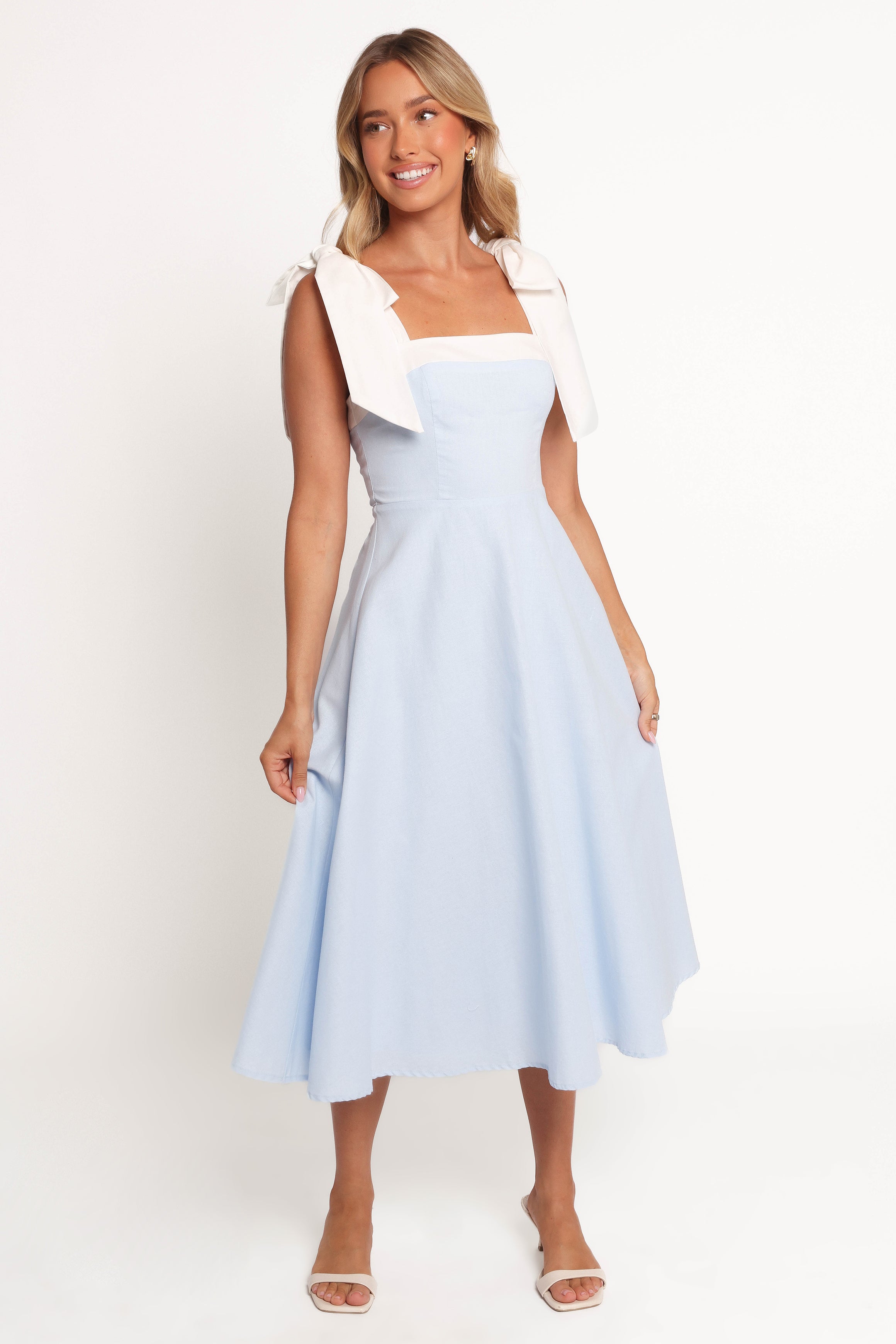 DRESSES Olinda Midi Dress - Pale Blue/White