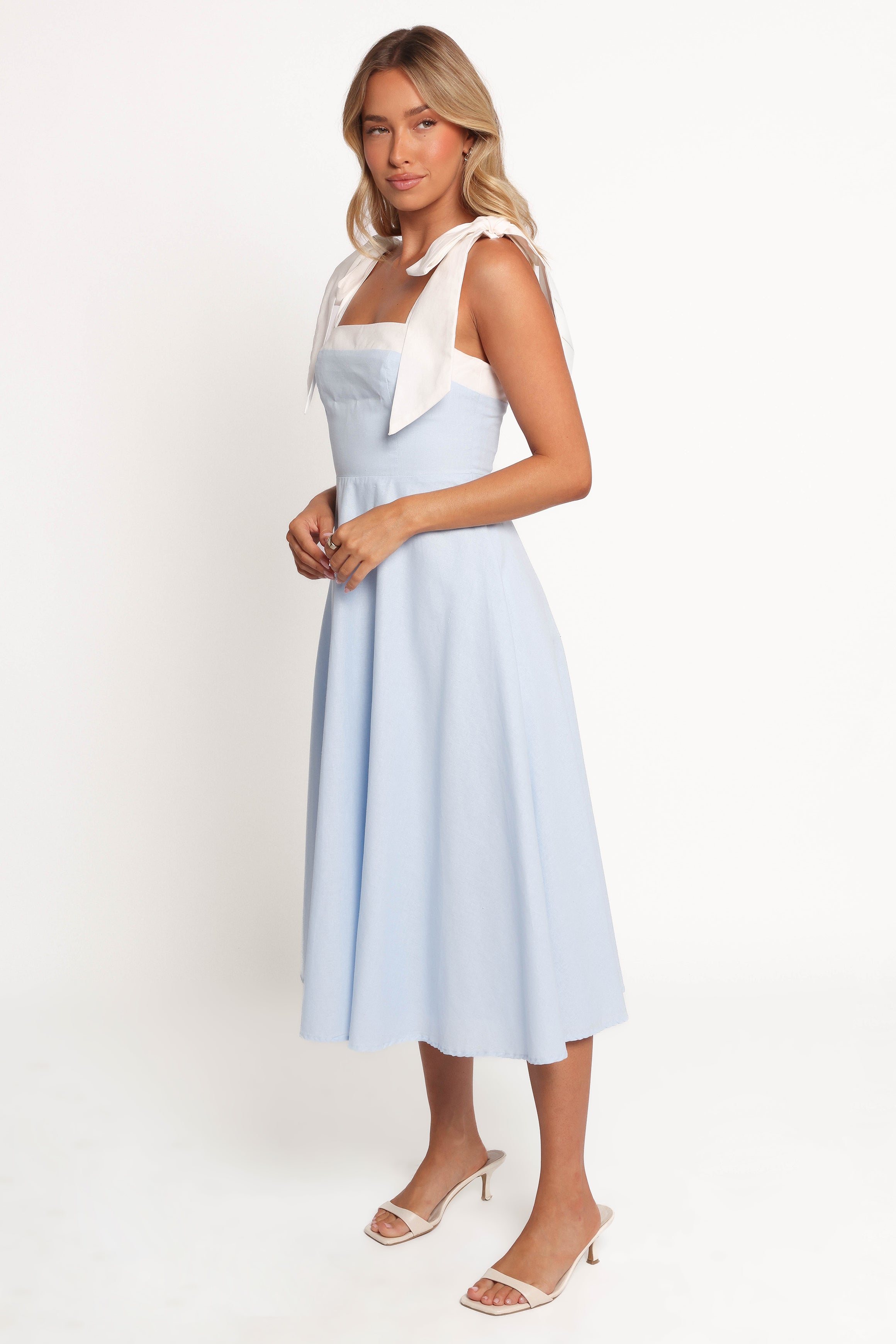 DRESSES Olinda Midi Dress - Pale Blue/White