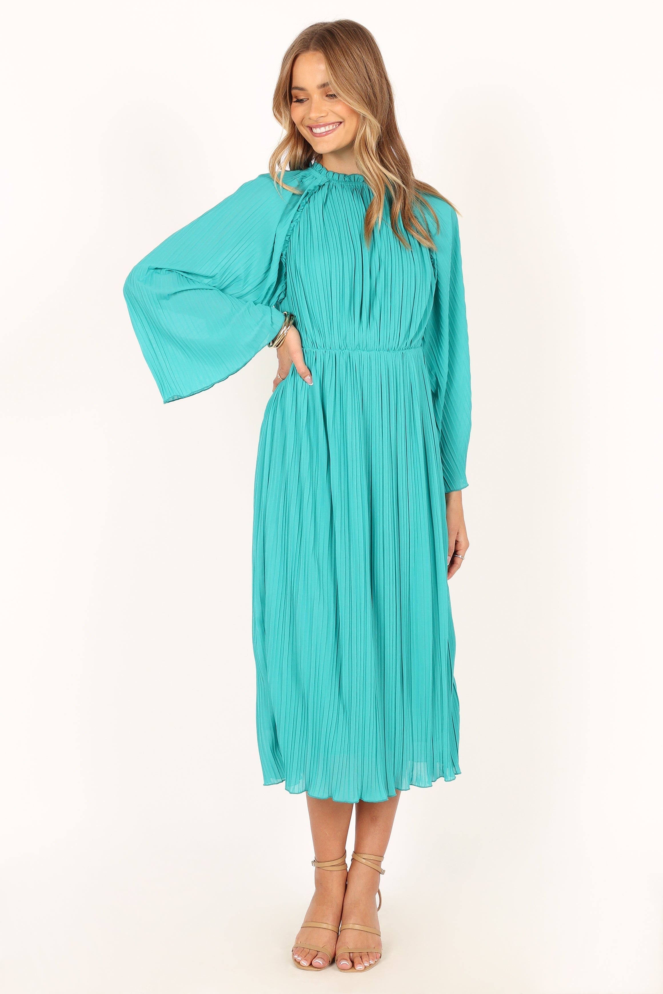 DRESSES @Olivia Long Sleeve Midi Dress - Teal