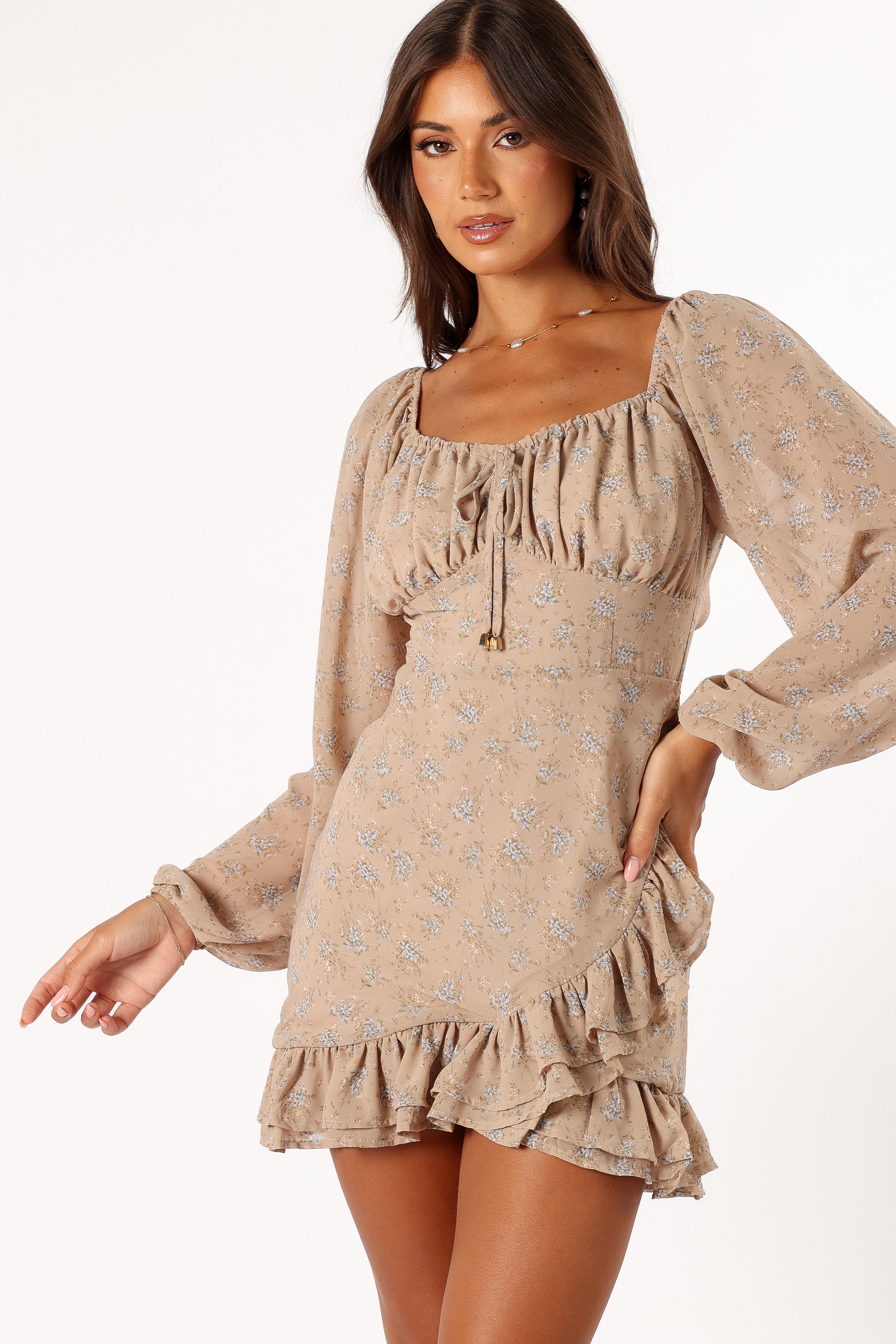 DRESSES @Ollive Long Sleeve Dress - Taupe