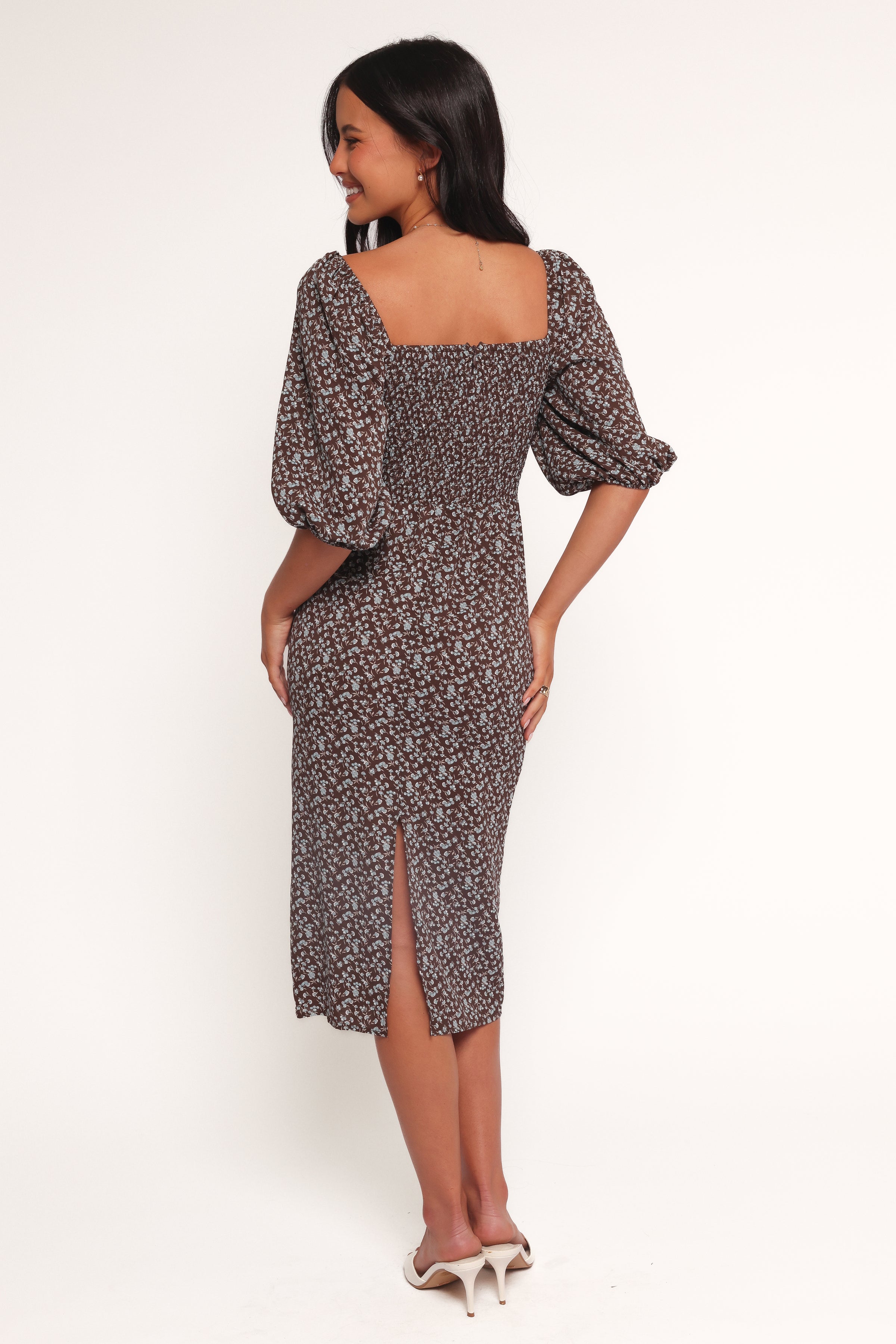 DRESSES Oona Midi Dress - Brown Blue Floral