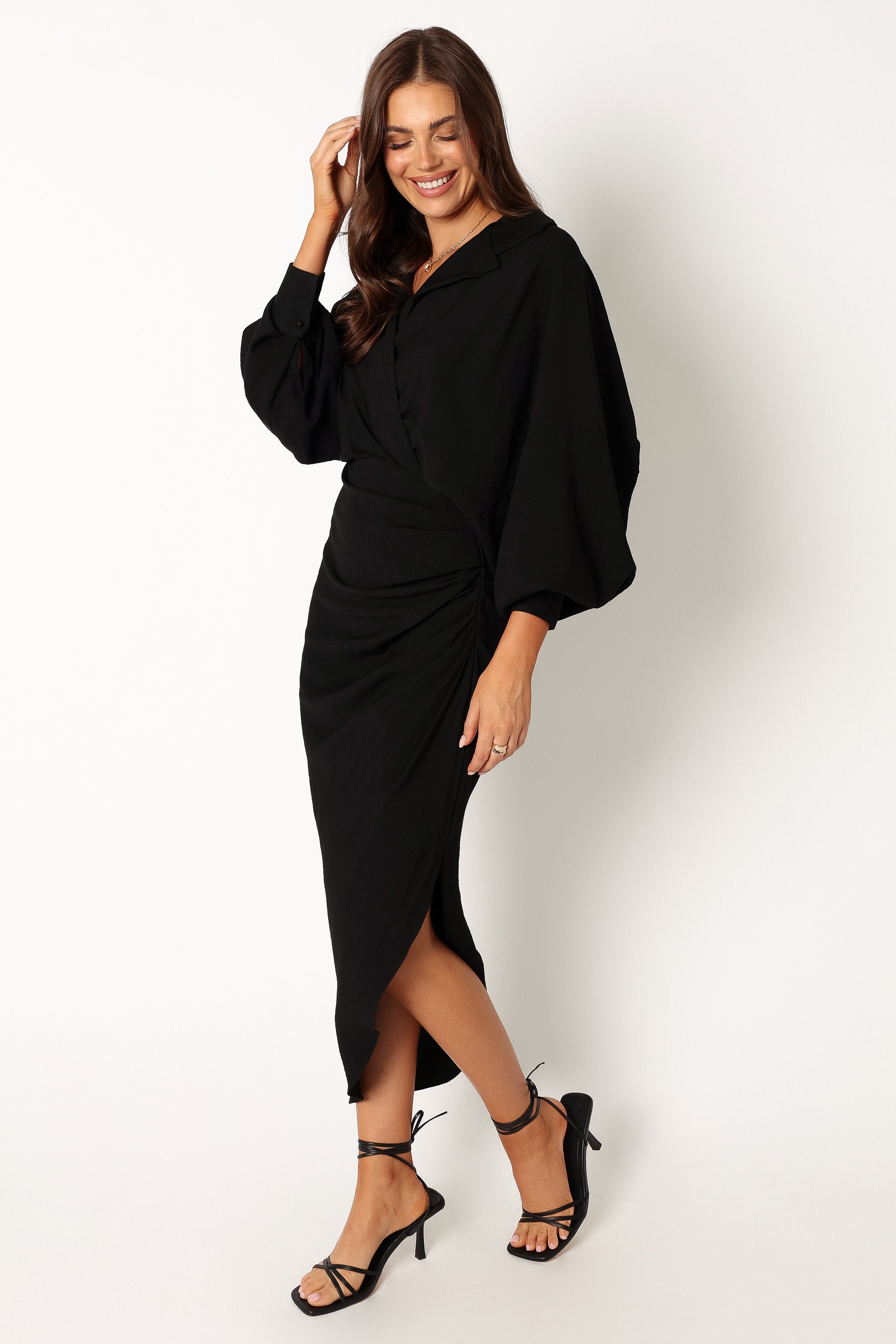 DRESSES @Paxton Longsleeve Midi Dress - Black