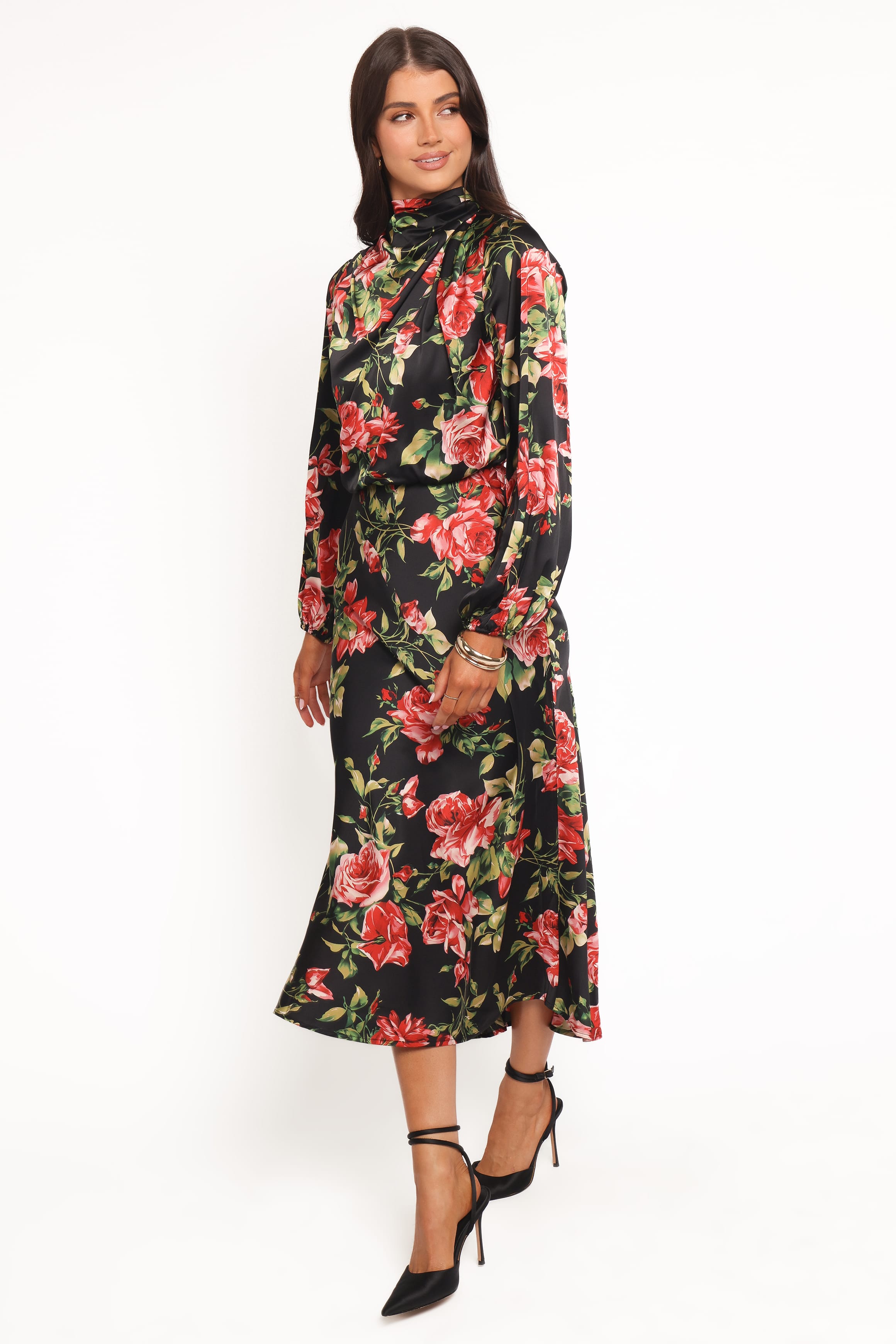 DRESSES Perrie Long Sleeve Midi Dress - Black Floral