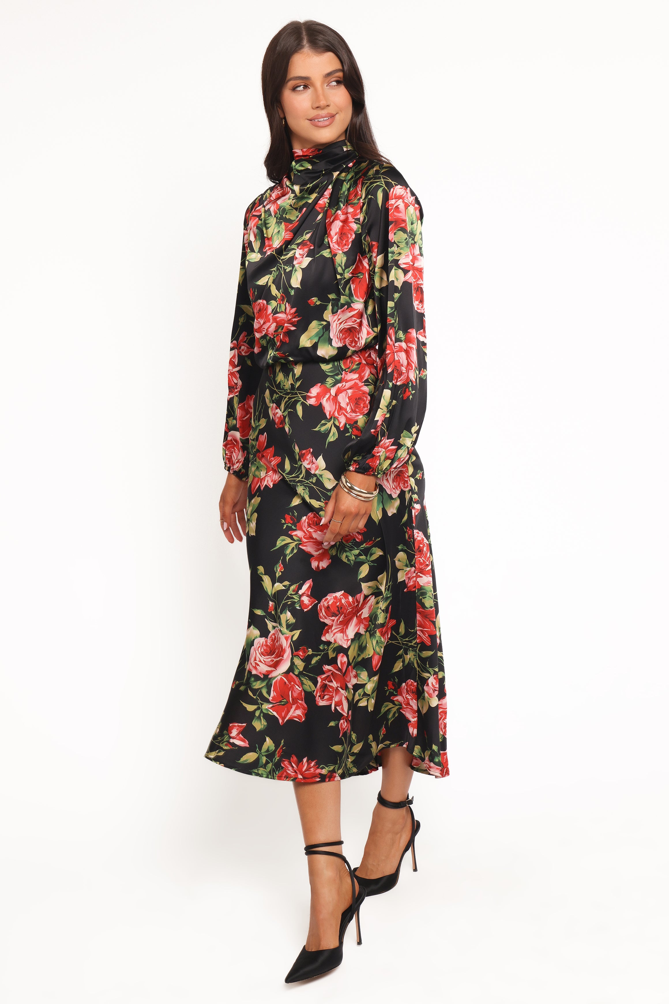 DRESSES Perrie Long Sleeve Midi Dress - Black Floral