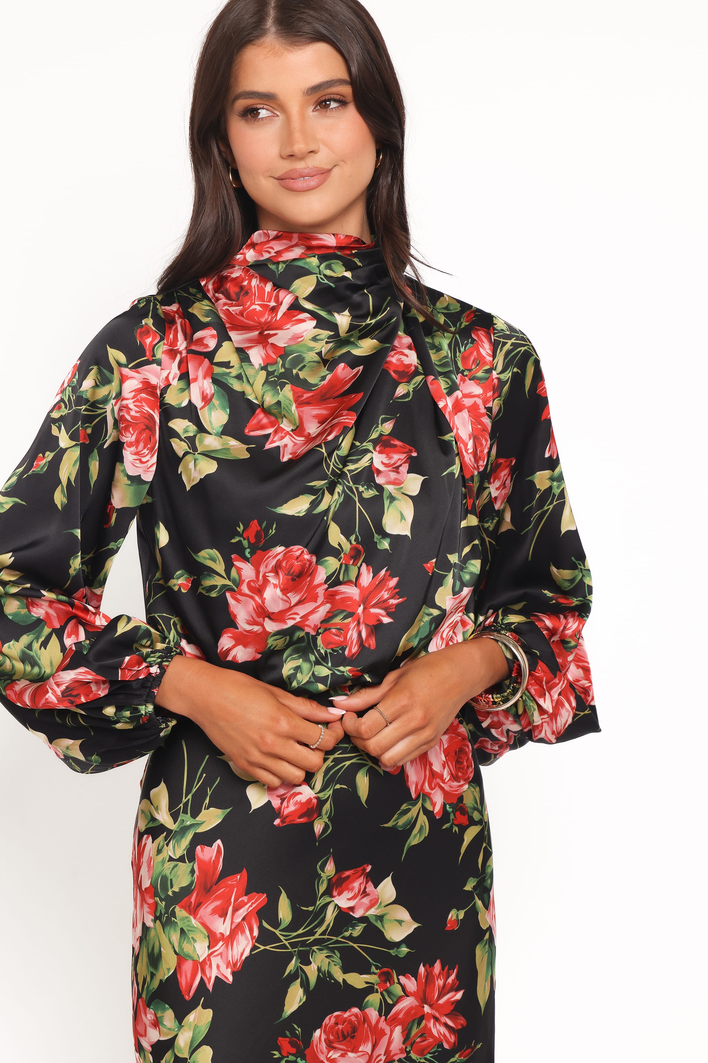 DRESSES Perrie Long Sleeve Midi Dress - Black Floral