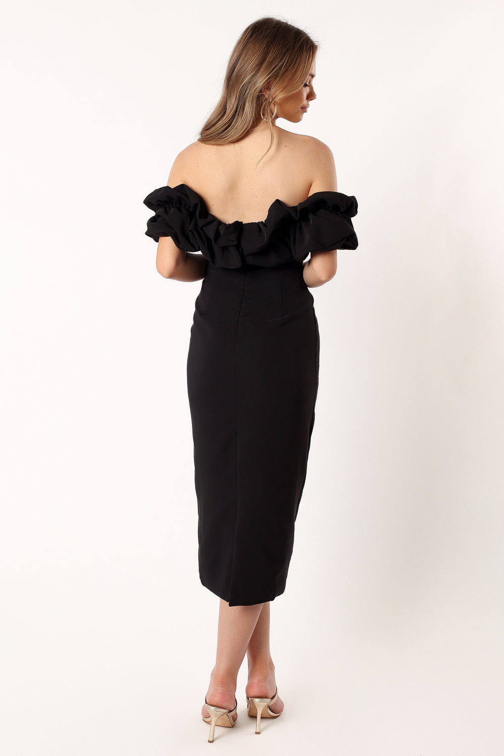 Phoebe Off Shoulder Midi Dress - Black - View 3 | Shop Formal Dress