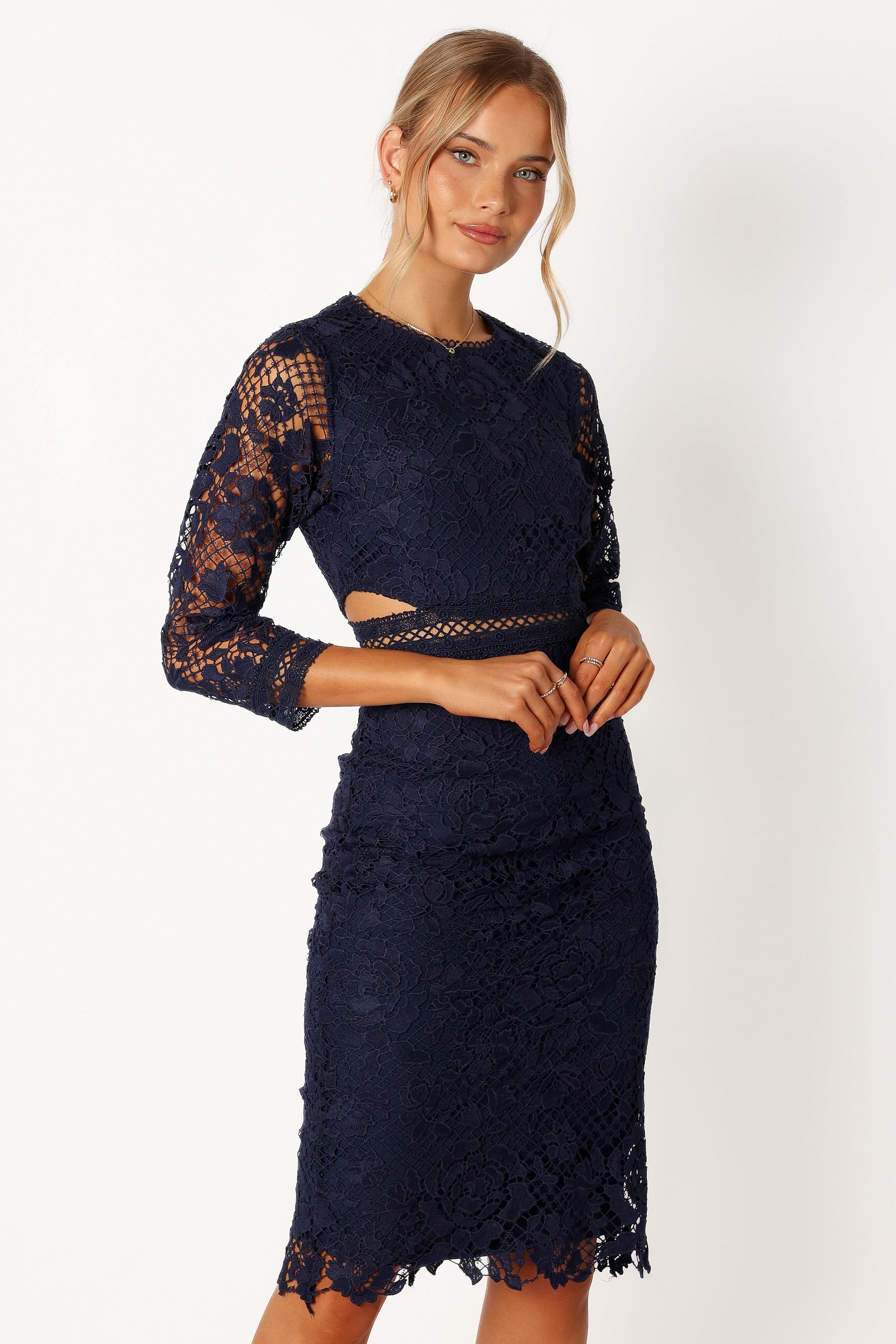 DRESSES @Pia Long Sleeve Midi Dress - Navy