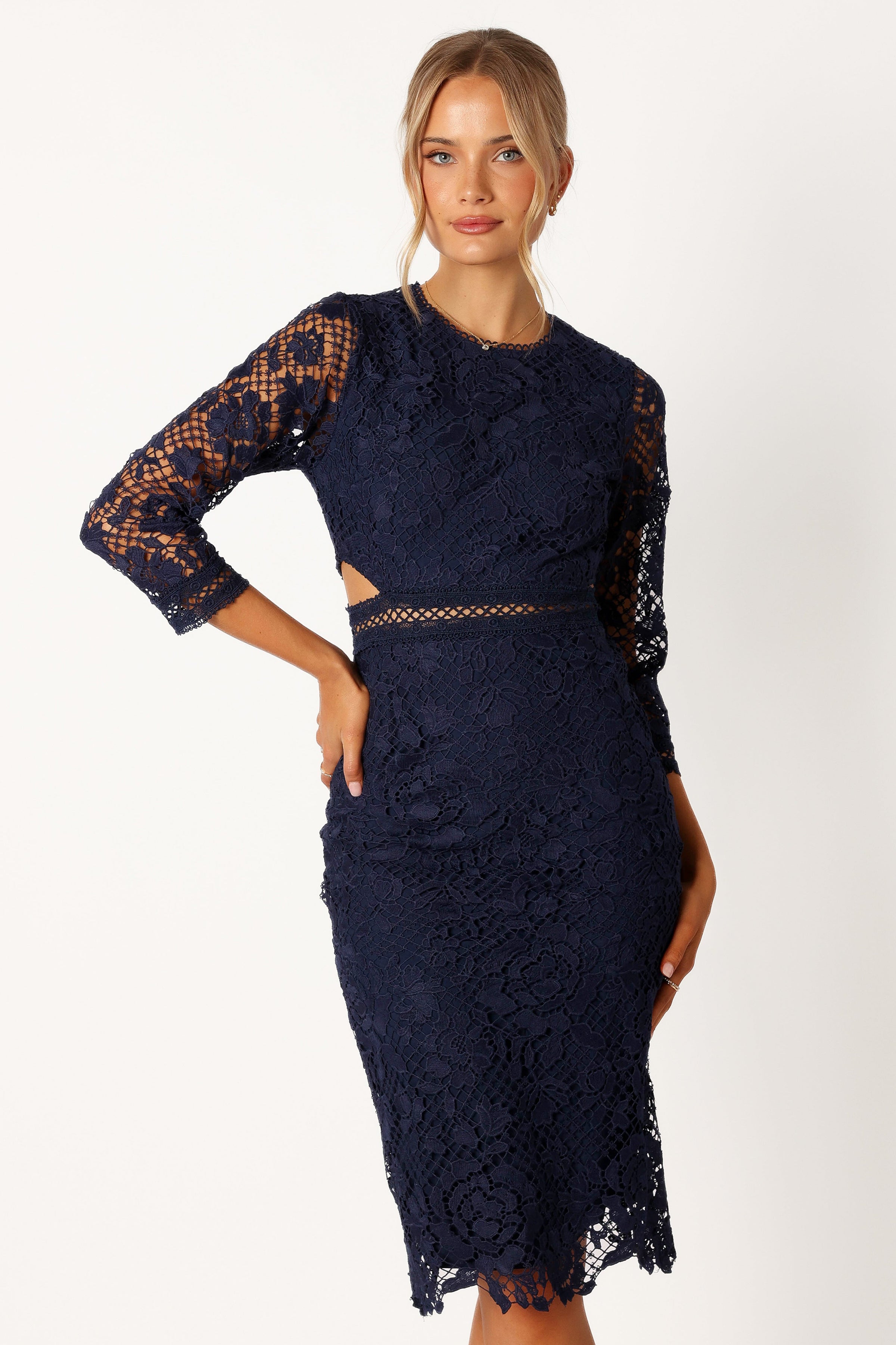 DRESSES @Pia Long Sleeve Midi Dress - Navy