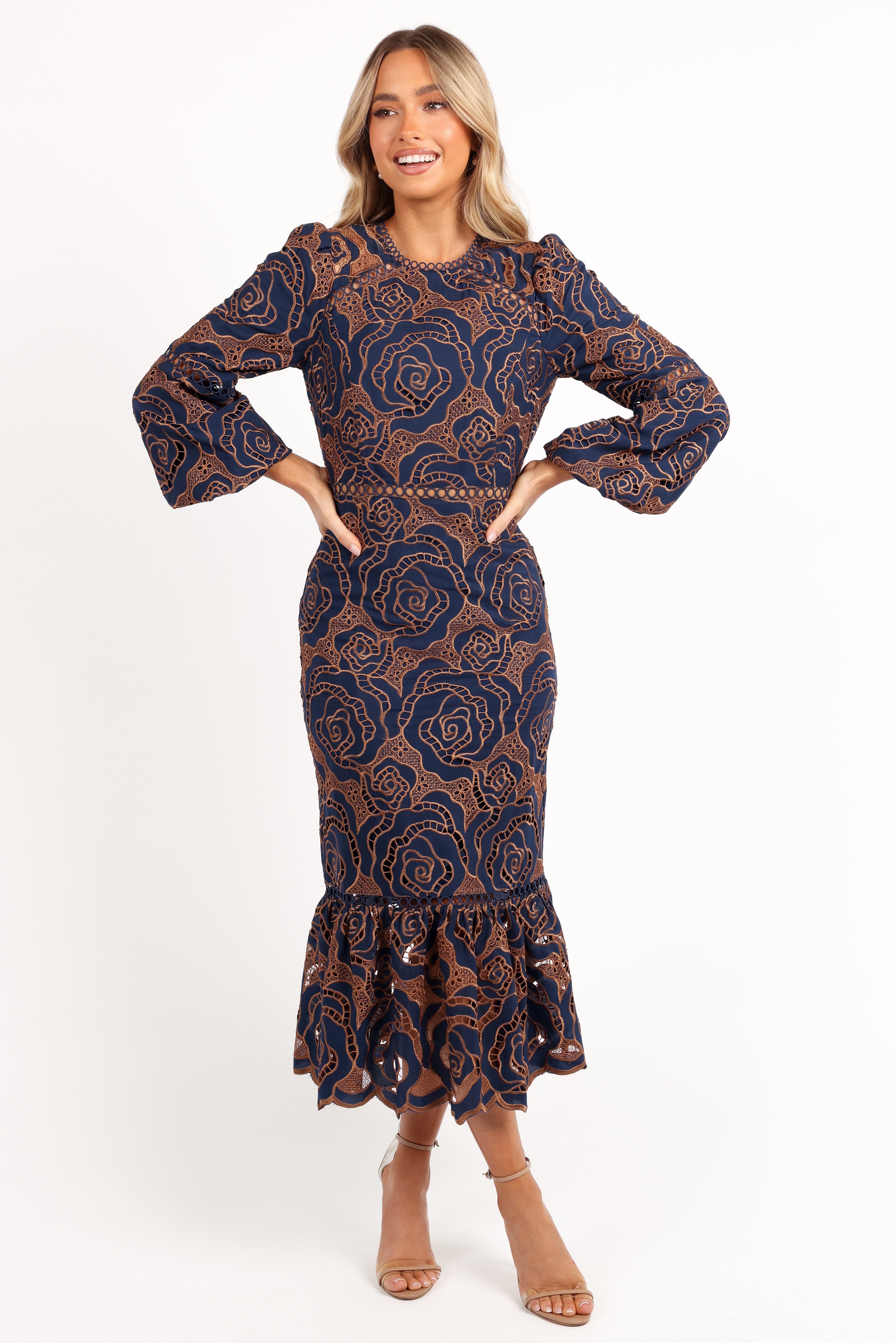 DRESSES Pierre Long Sleeve Lace Maxi Dress - Navy