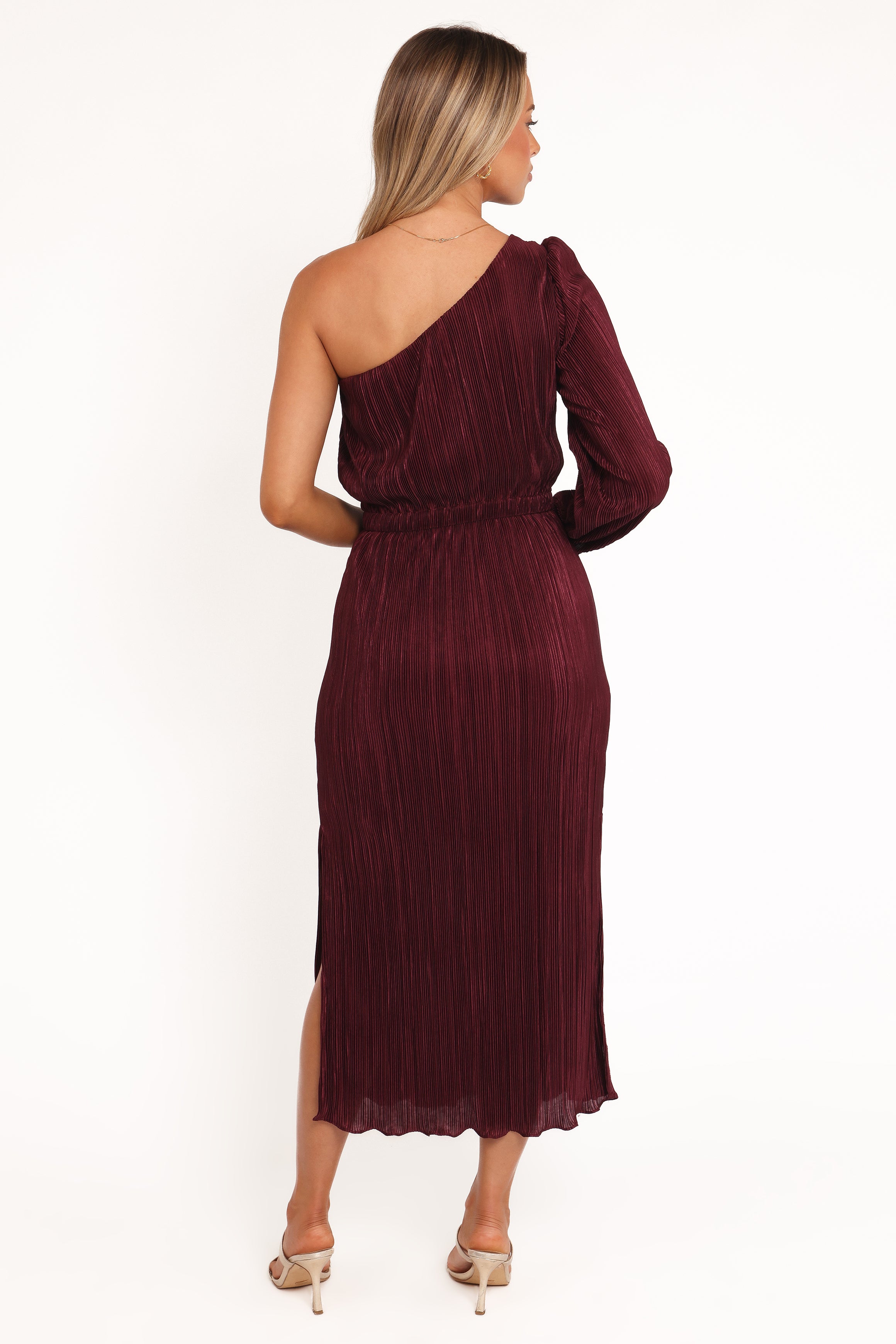 DRESSES Pontee One Shoulder Pleated Midi Dress - Burgundy