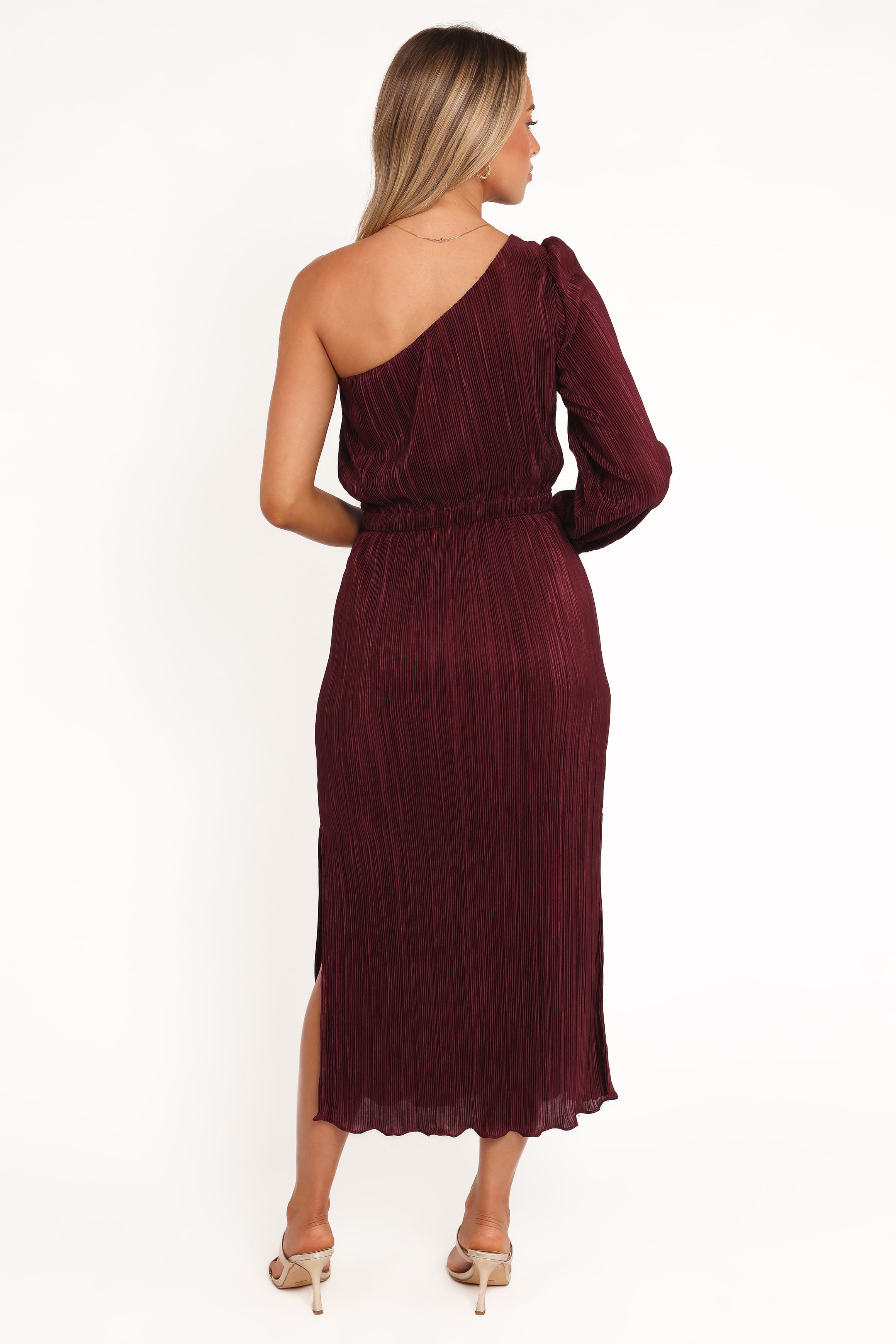 DRESSES Pontee One Shoulder Pleated Midi Dress - Burgundy