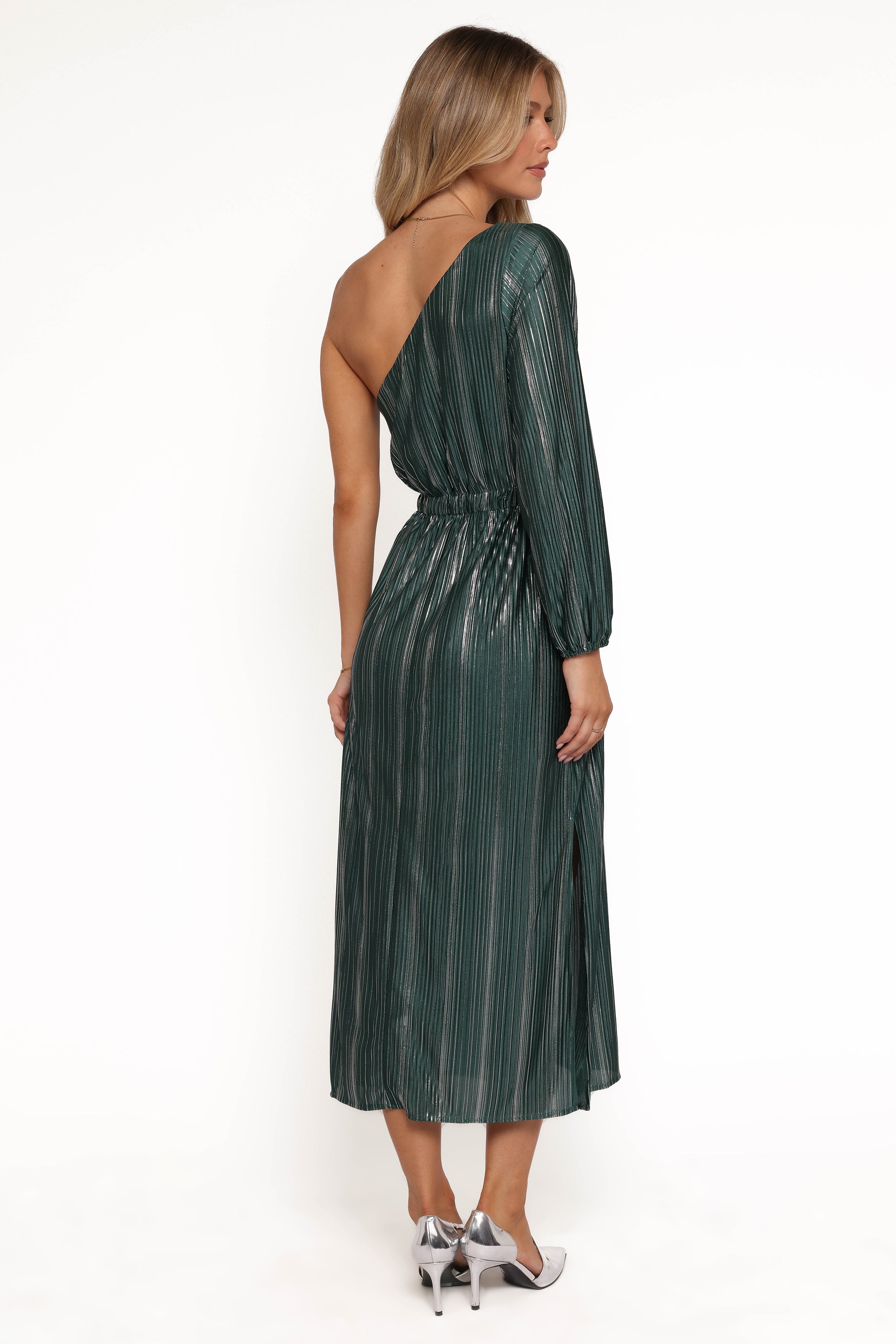 DRESSES Pontee One Shoulder Pleated Midi Dress - Green