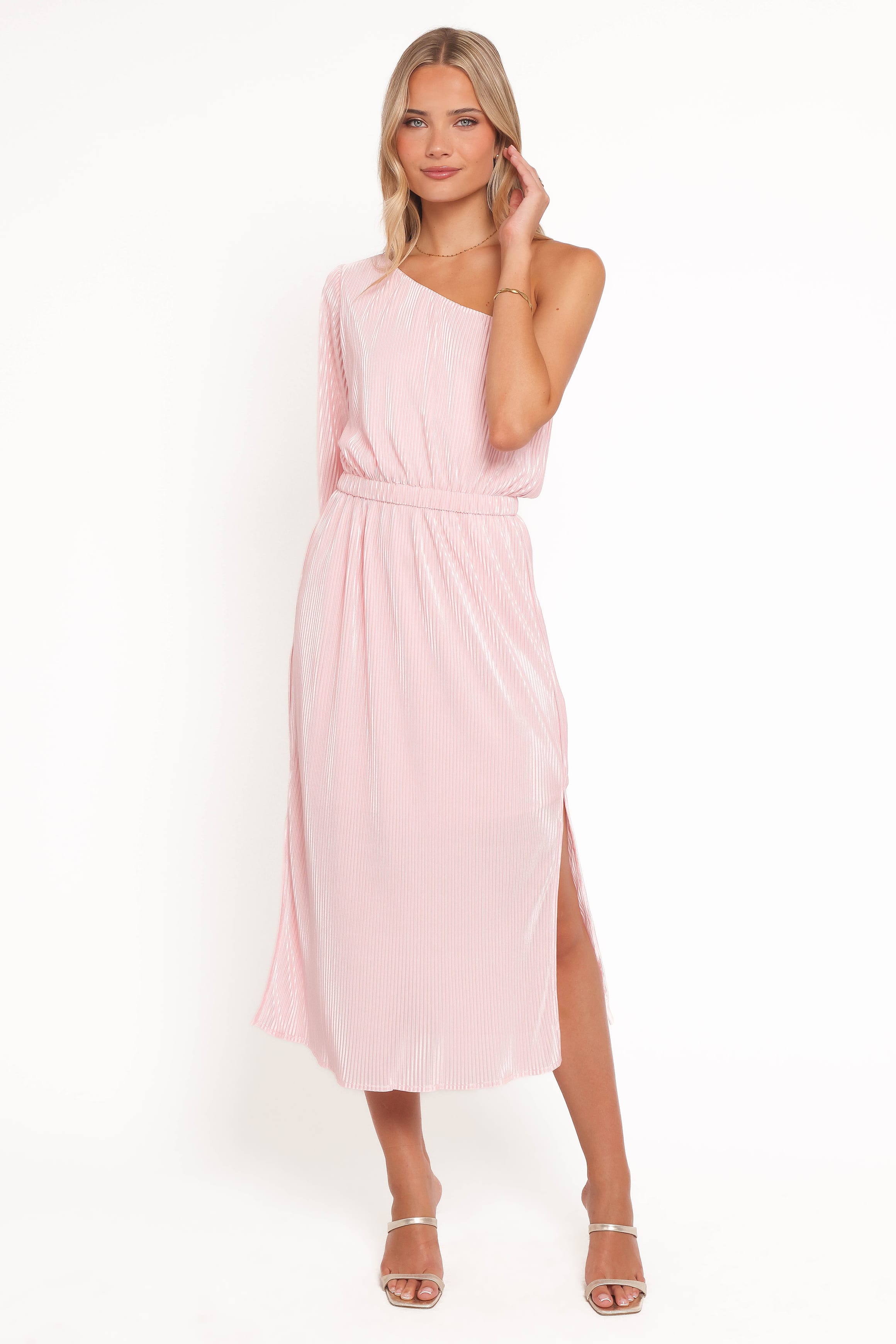 DRESSES Pontee One Shoulder Pleated Midi Dress - Pink